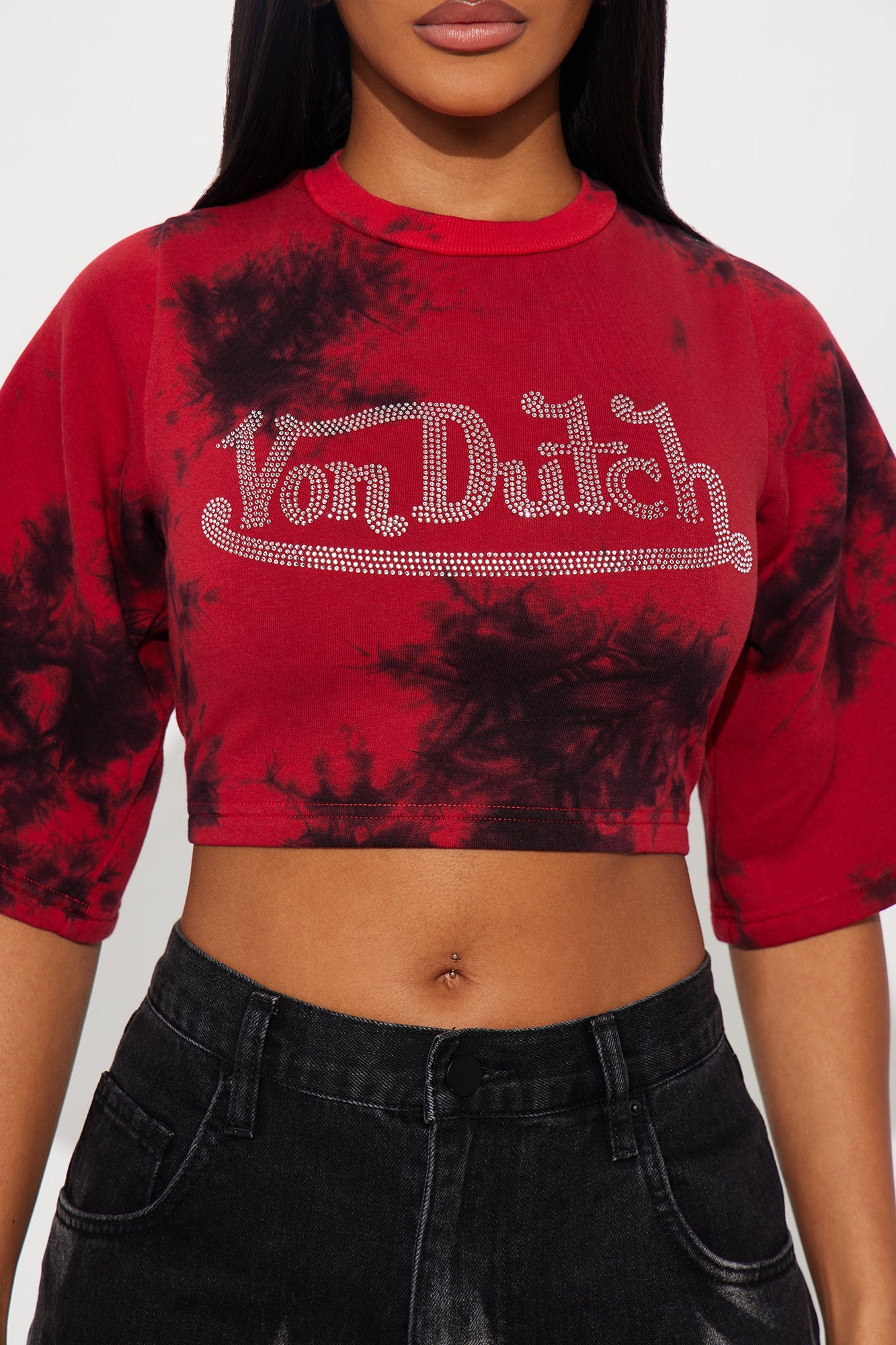 Von Dutch Spicy Tie Back Cropped Top - Red