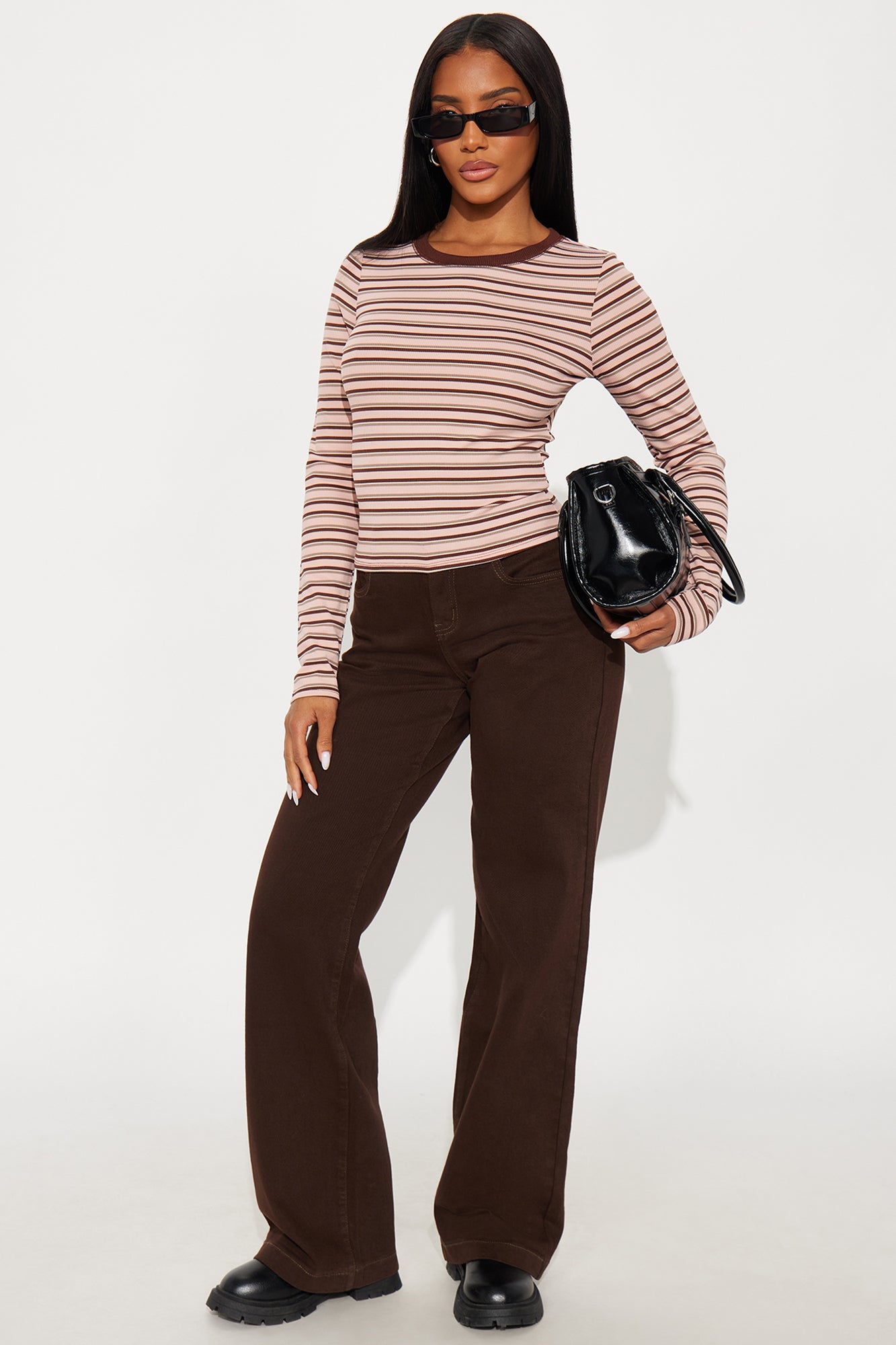 Lexa Striped Ribbed Long Sleeve Baby Tee - Pink/combo