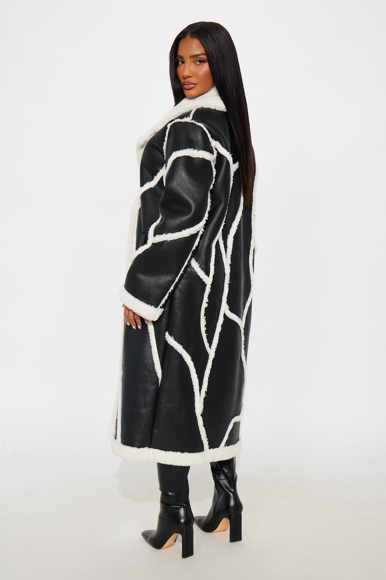 Snowfall Chic Faux Leather Trench Coat - Black