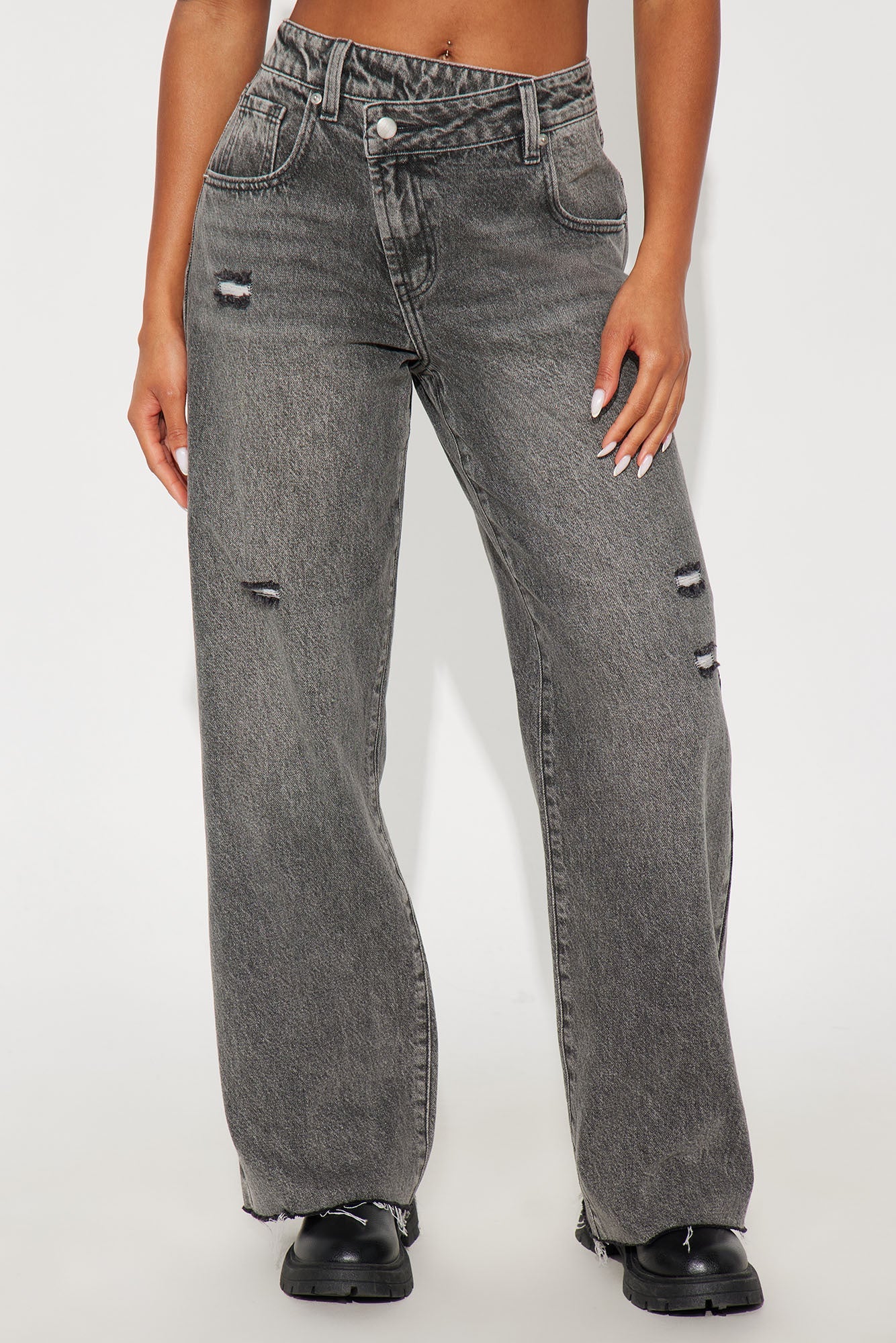 Charlotte Crossover Straight Leg Jeans - Grey