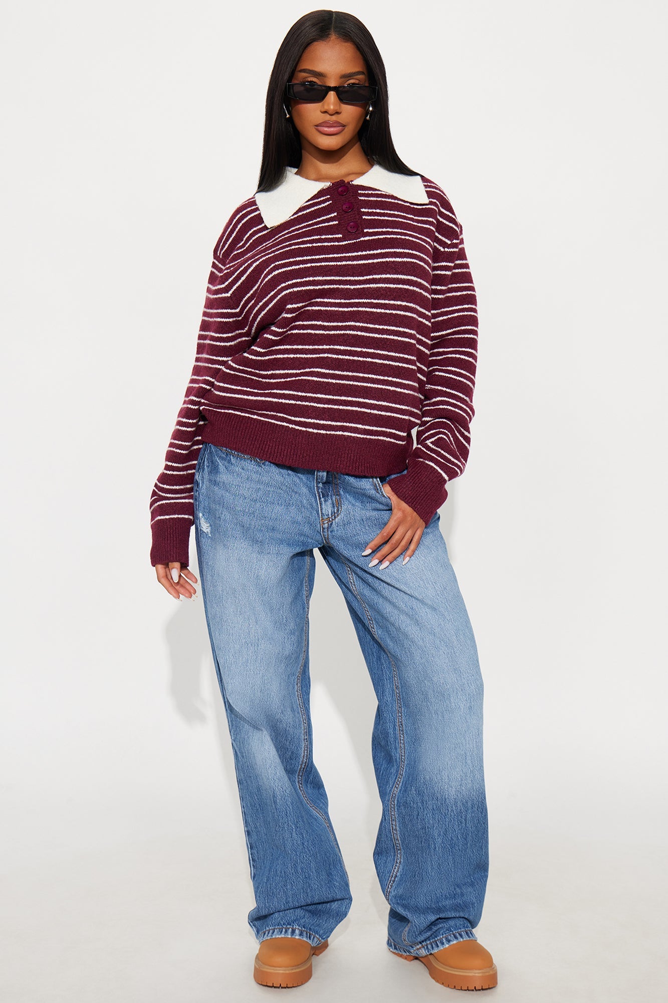 Just A Stripe Girl Sweater - Burgundy/combo