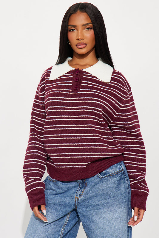 Just A Stripe Girl Sweater - Burgundy/combo