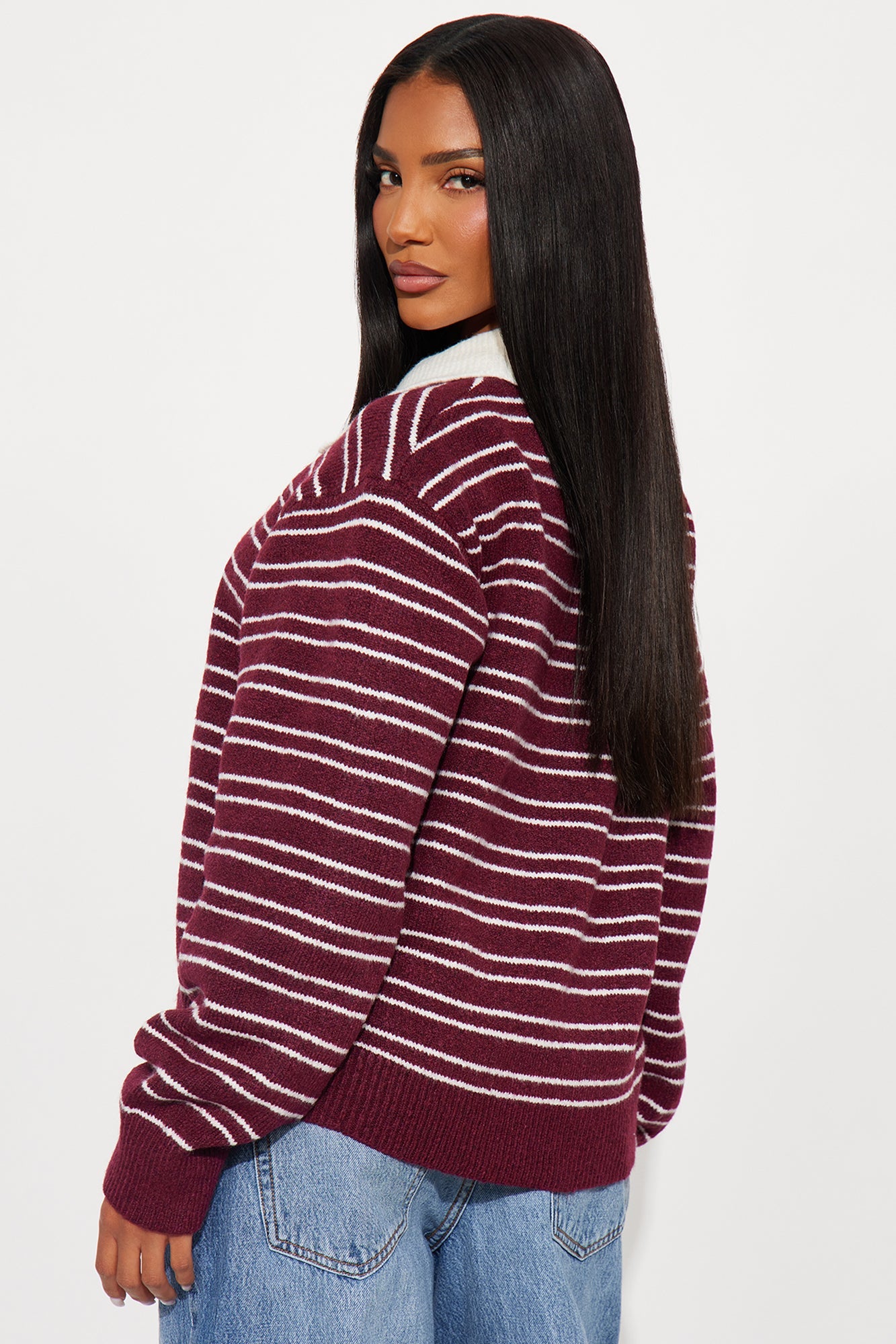 Just A Stripe Girl Sweater - Burgundy/combo