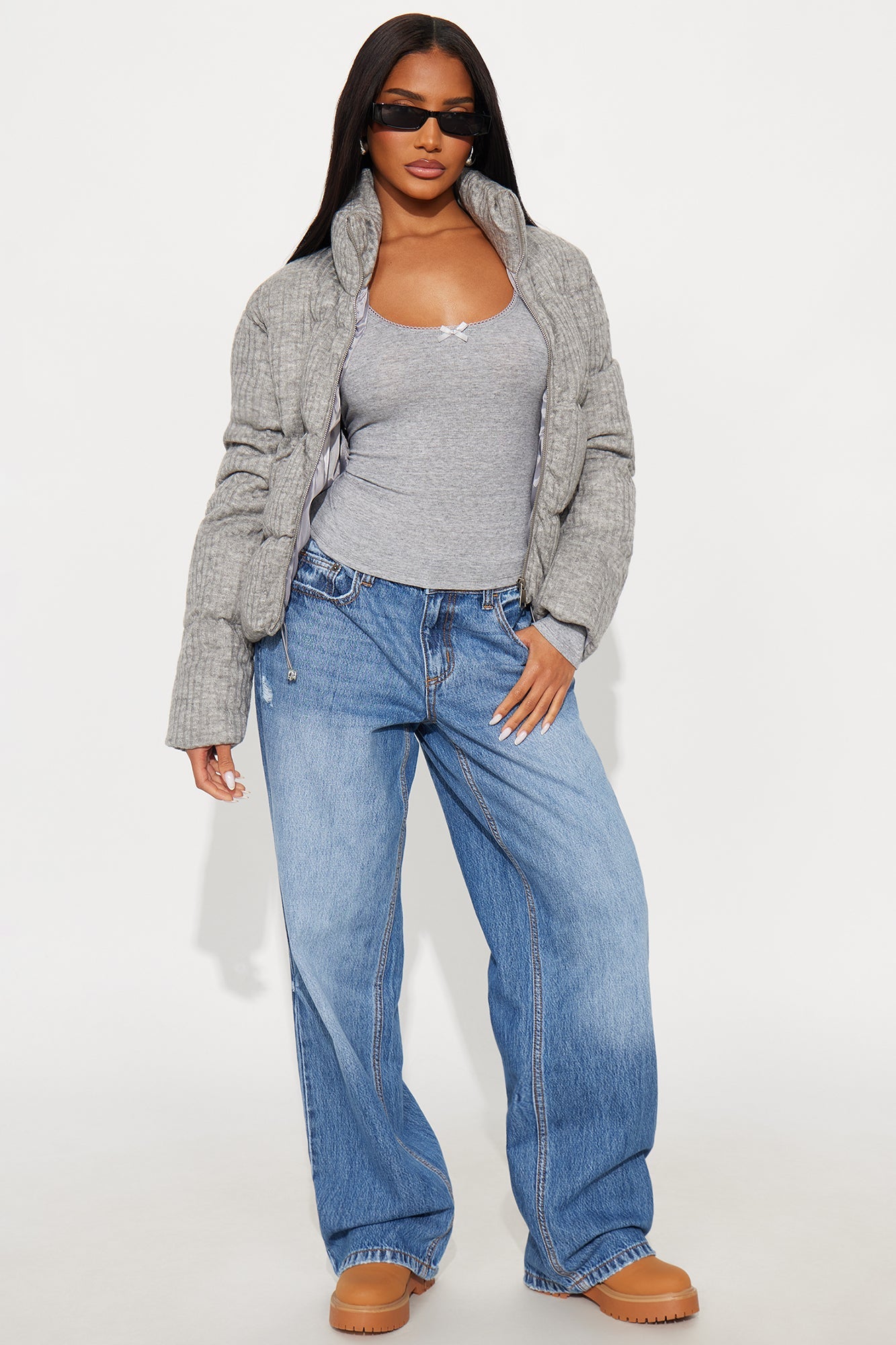 Tanya Ribbed Long Sleeve Top - Heather Grey