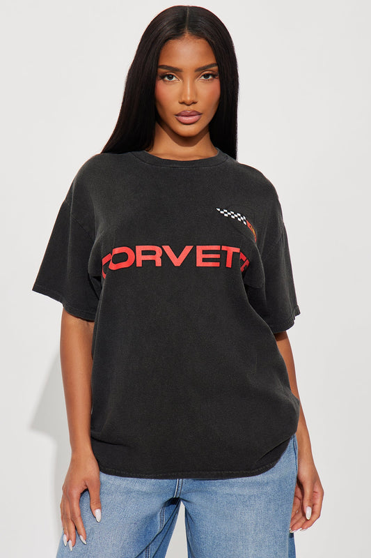 Corvette 96 Washed Front And Back Graphic Tee - Black Wash