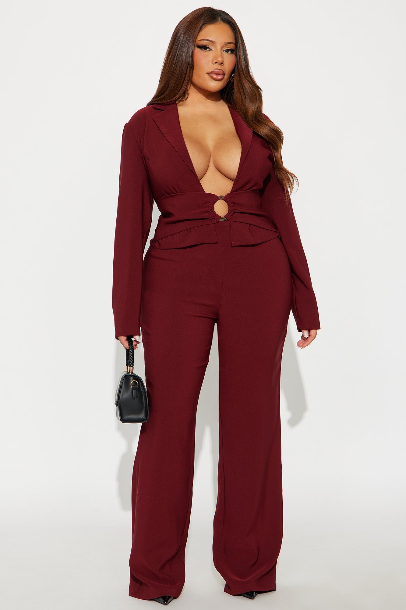 Claire Blazer Pant Set - Burgundy