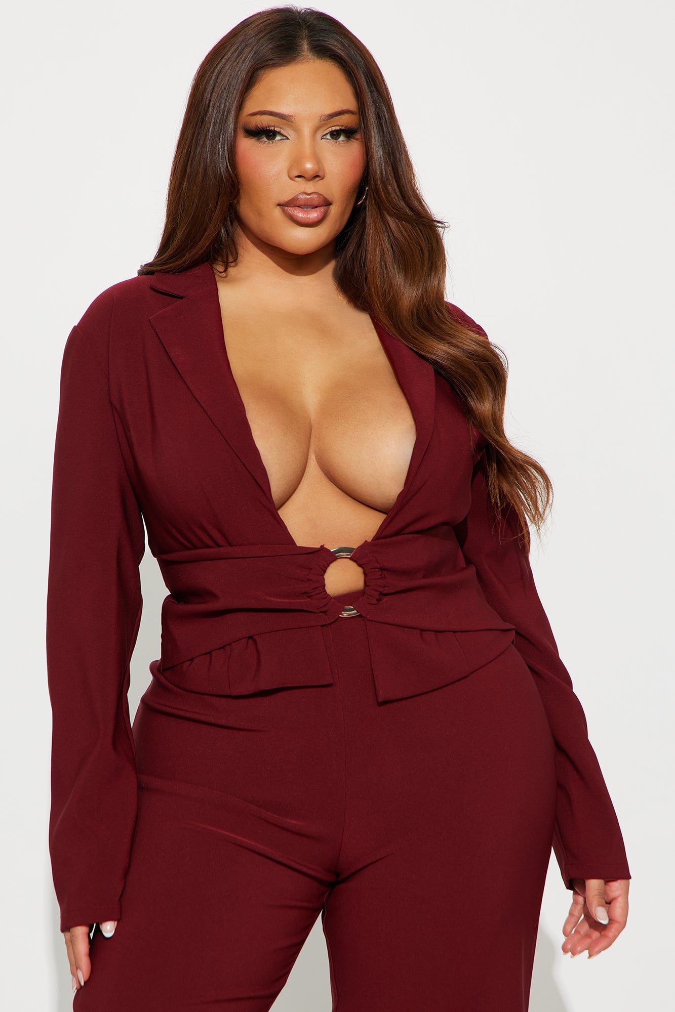 Claire Blazer Pant Set - Burgundy