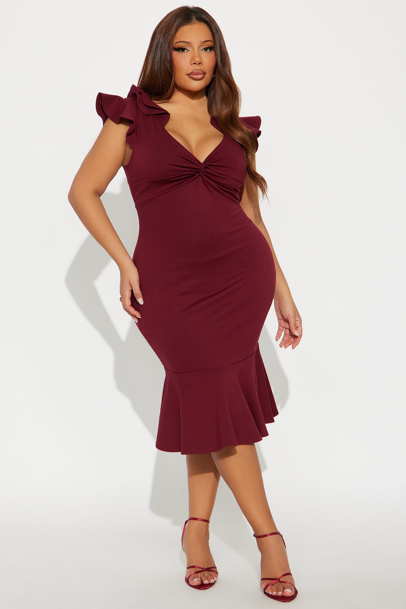 Celia Body Sculpt Ponte Midi Dress - Burgundy