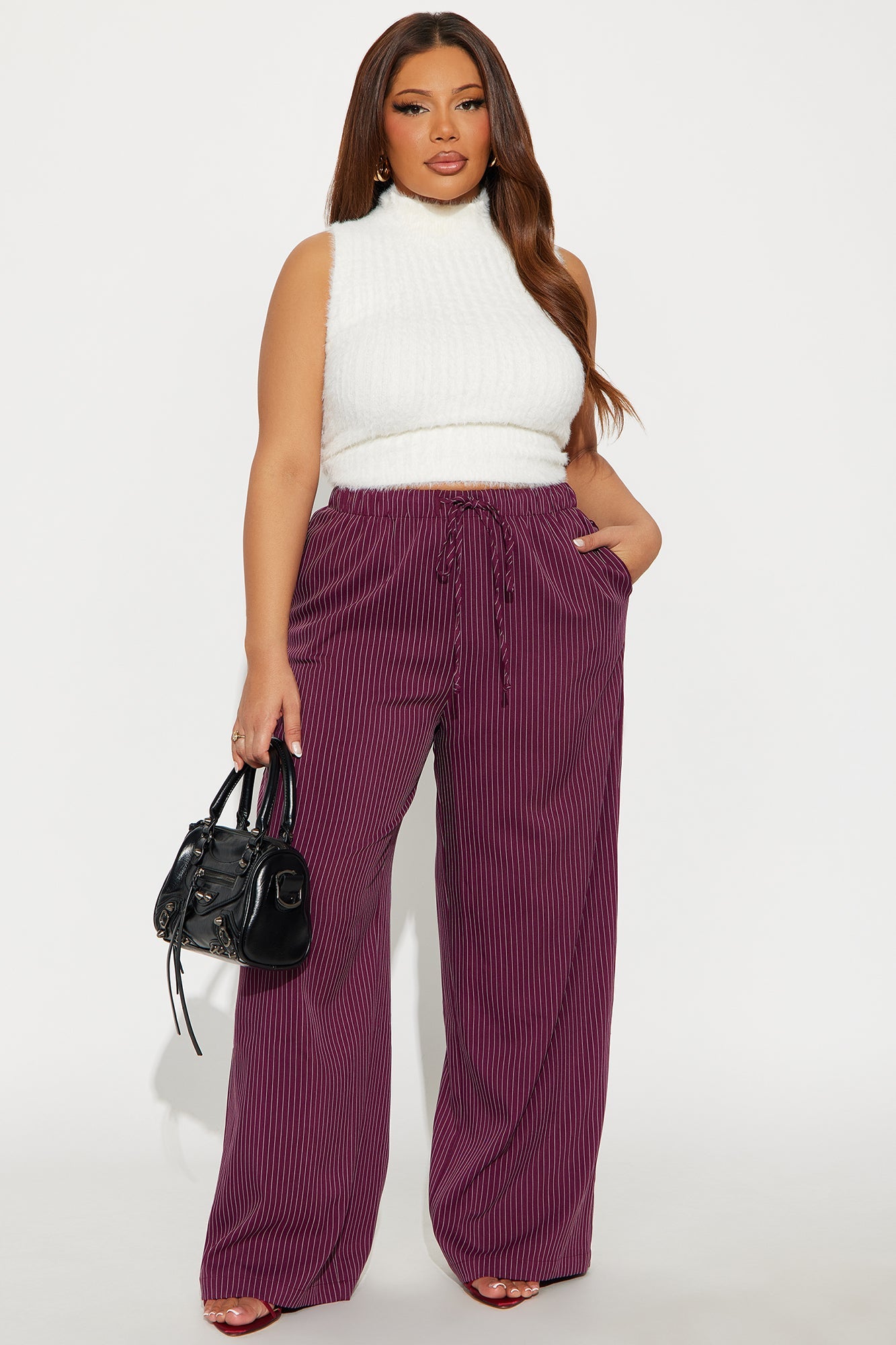 Until Next Time Pinstripe Trouser - Burgundy