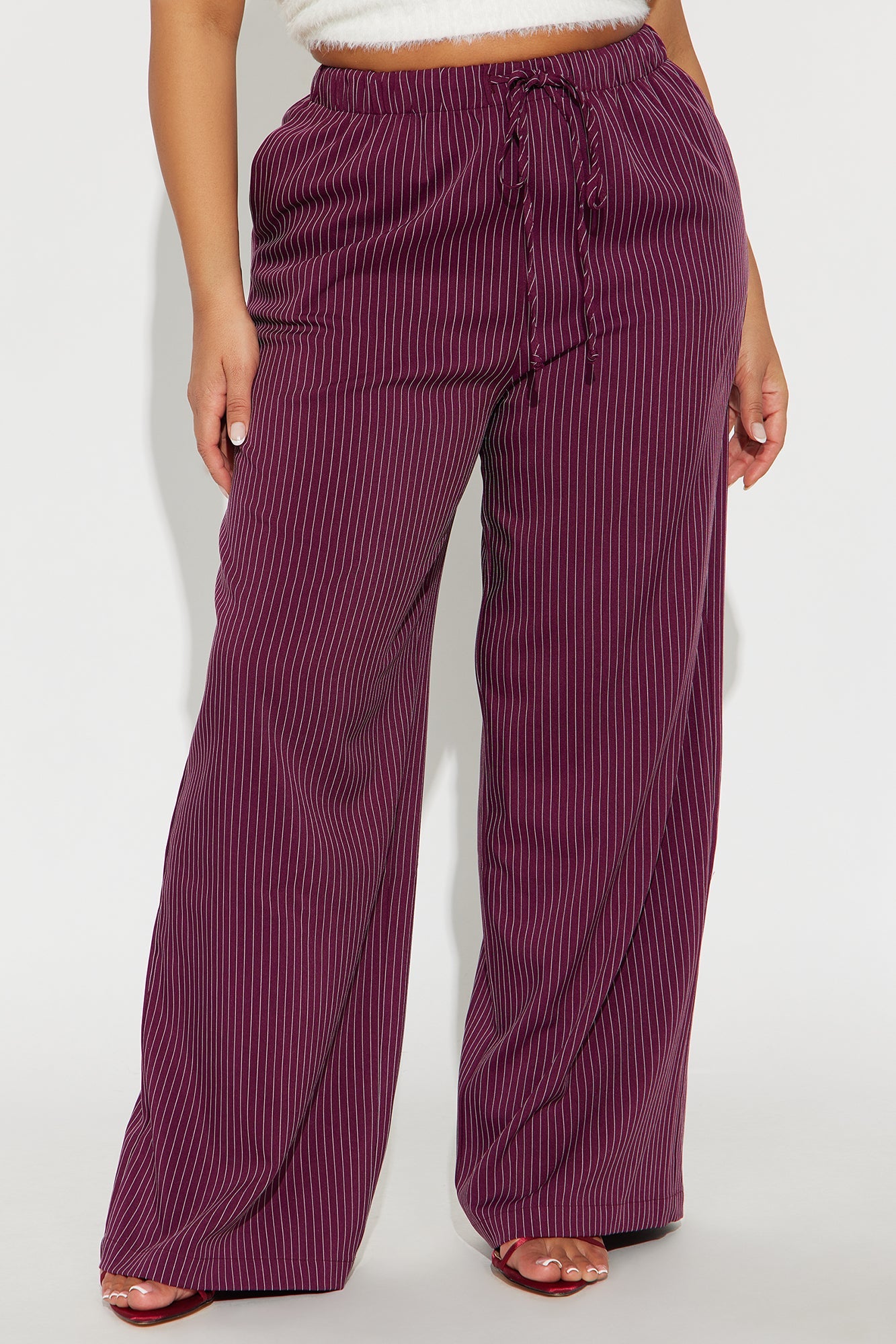 Until Next Time Pinstripe Trouser - Burgundy