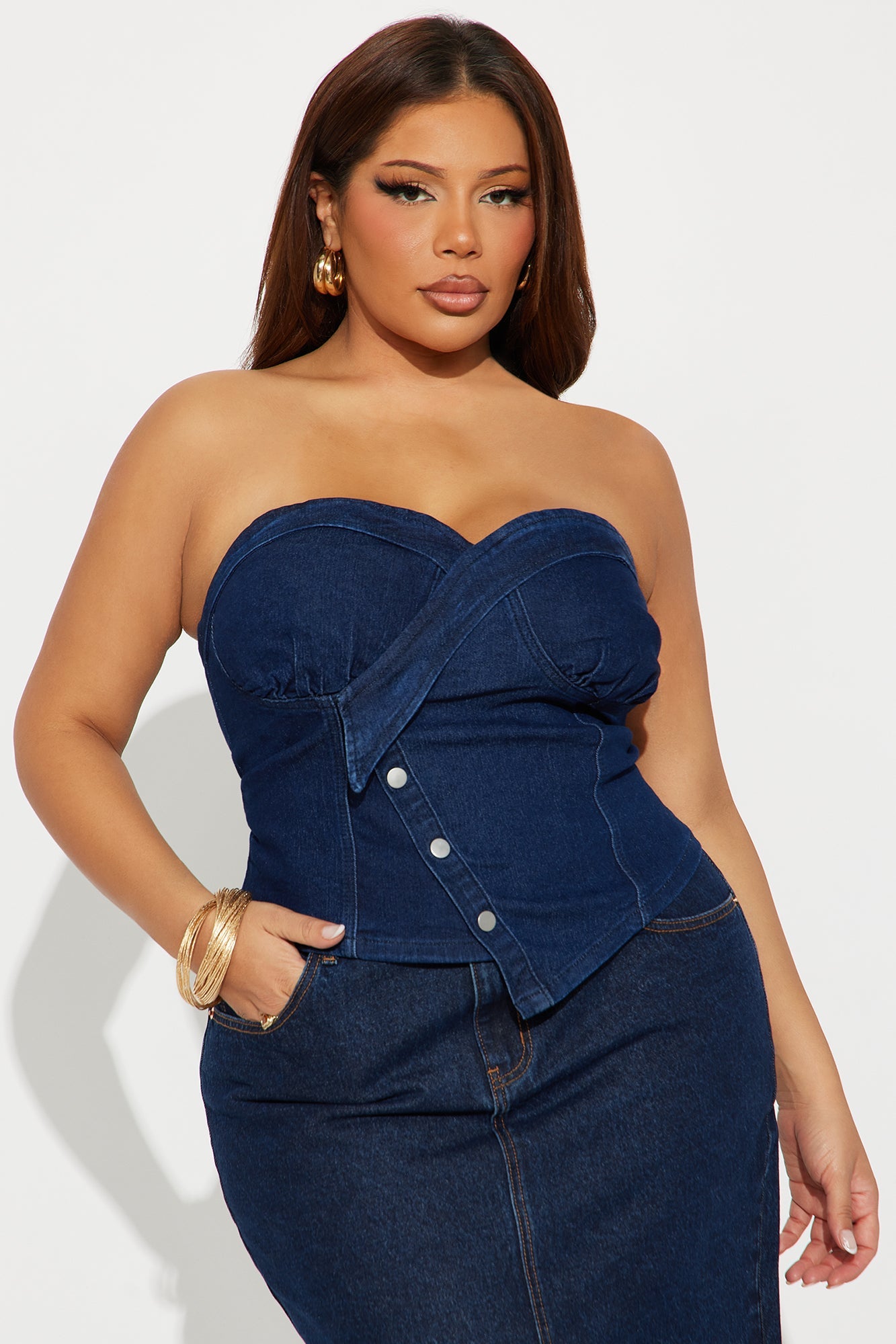 On The Edge Denim Top - Dark Wash