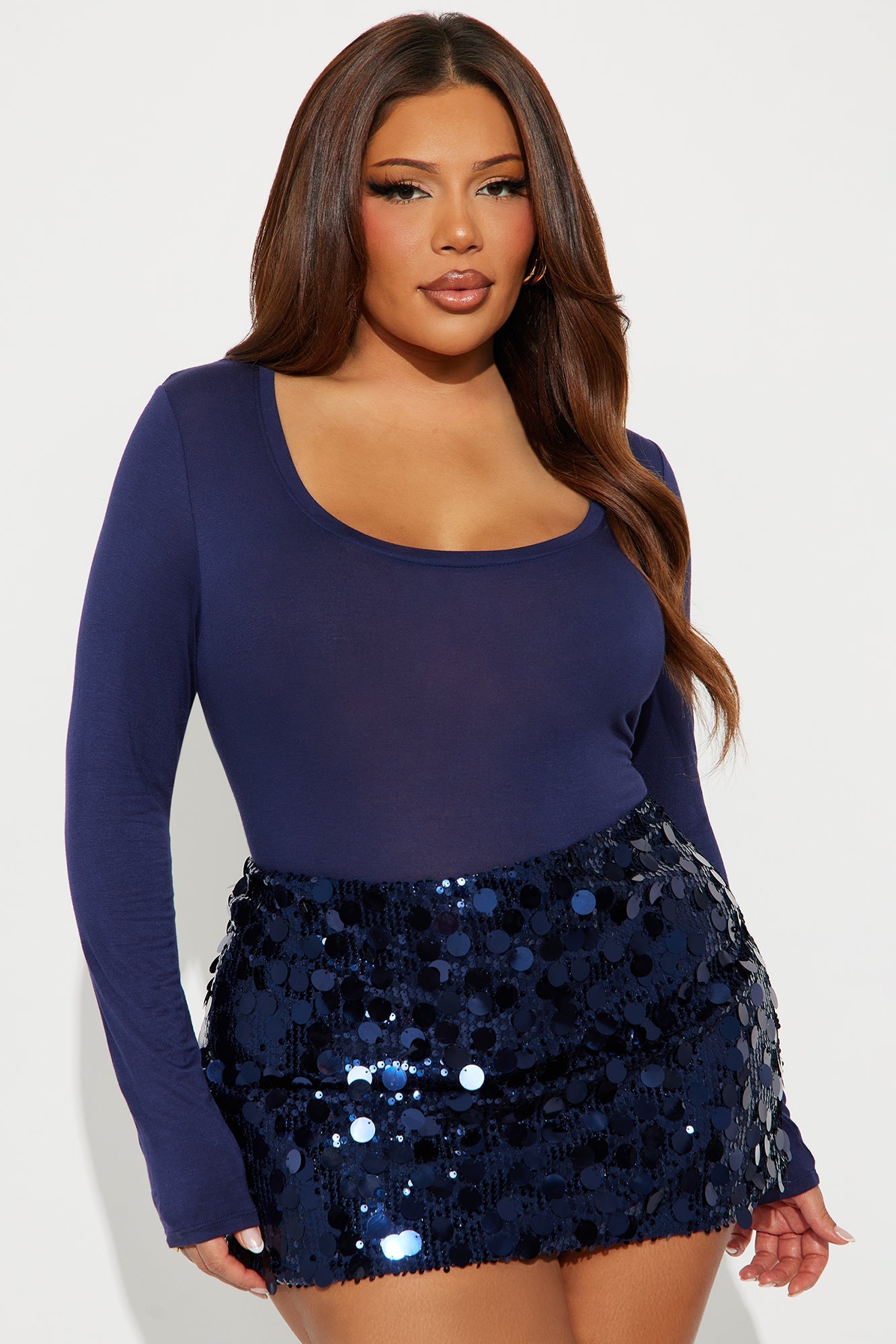 Marlene Scoop Neck Long Sleeve Bodysuit - Navy