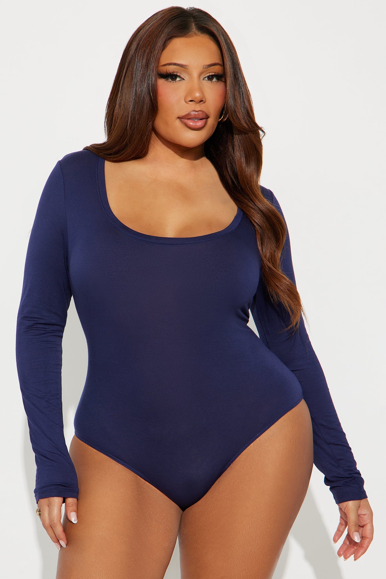 Marlene Scoop Neck Long Sleeve Bodysuit - Navy