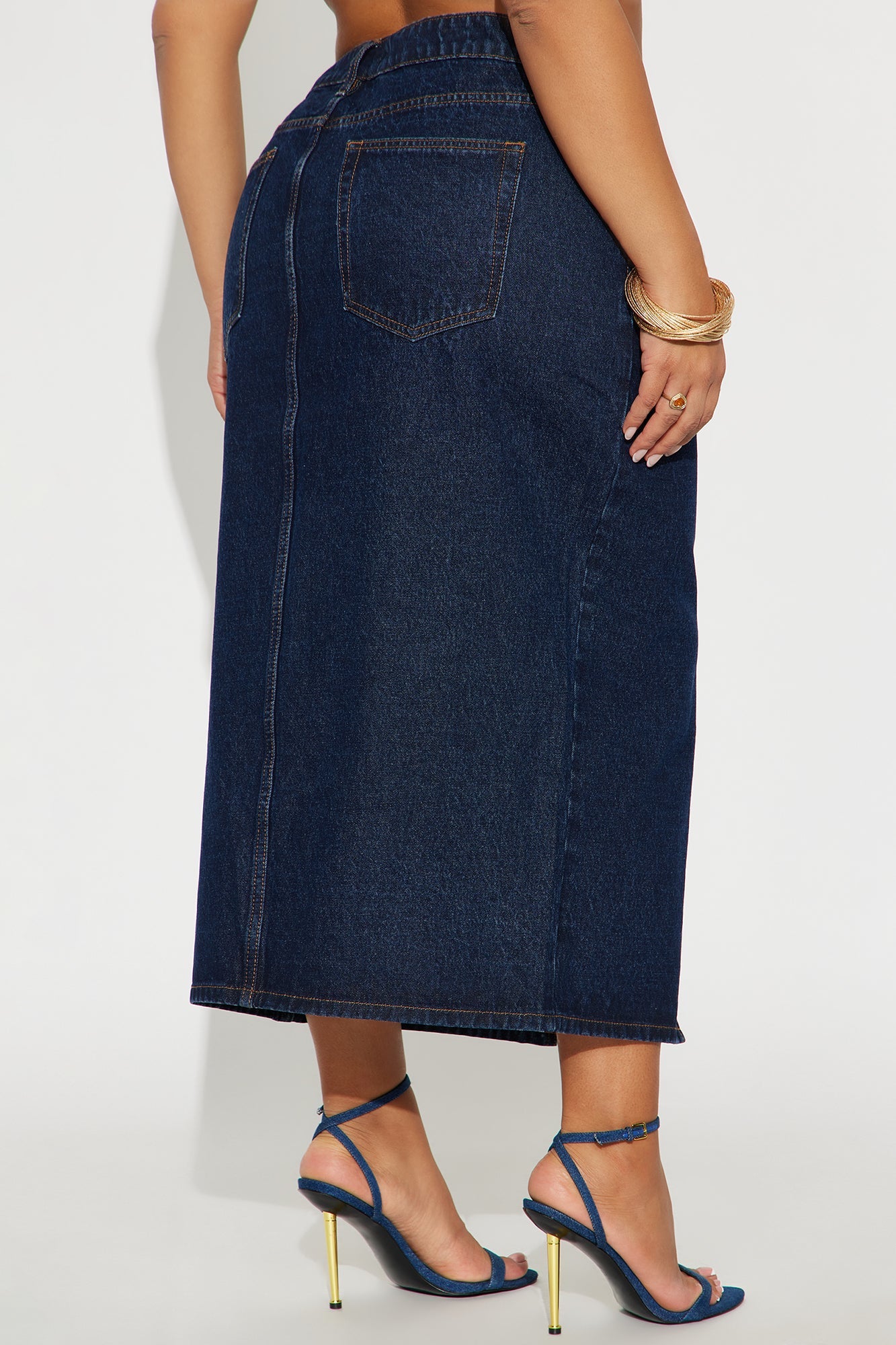Amanza Rinse Wash Denim Midi Skirt - Rinse Blue Wash