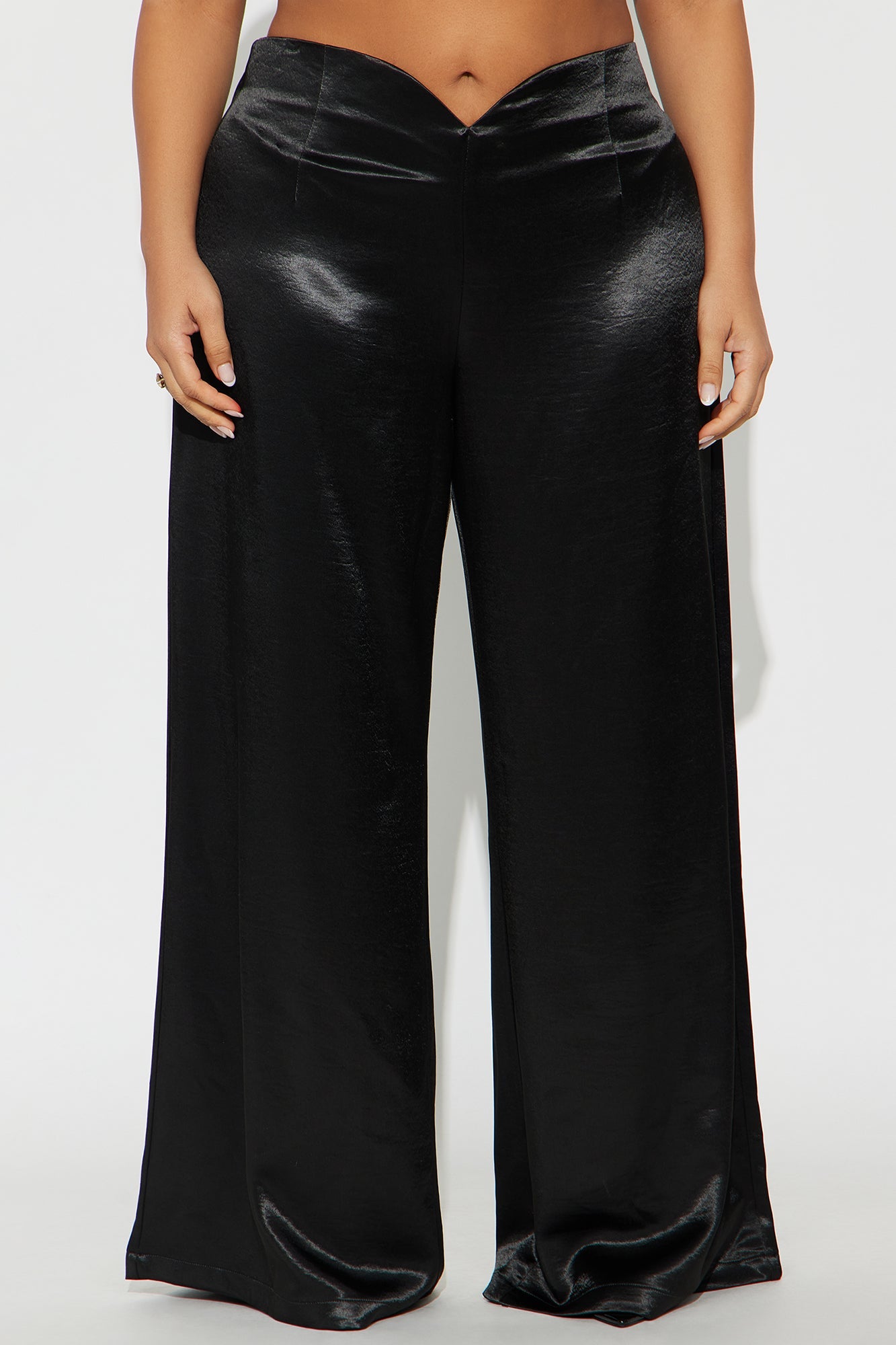 Sweet Serenade Satin Wide Leg V Front Pant 33 - Black