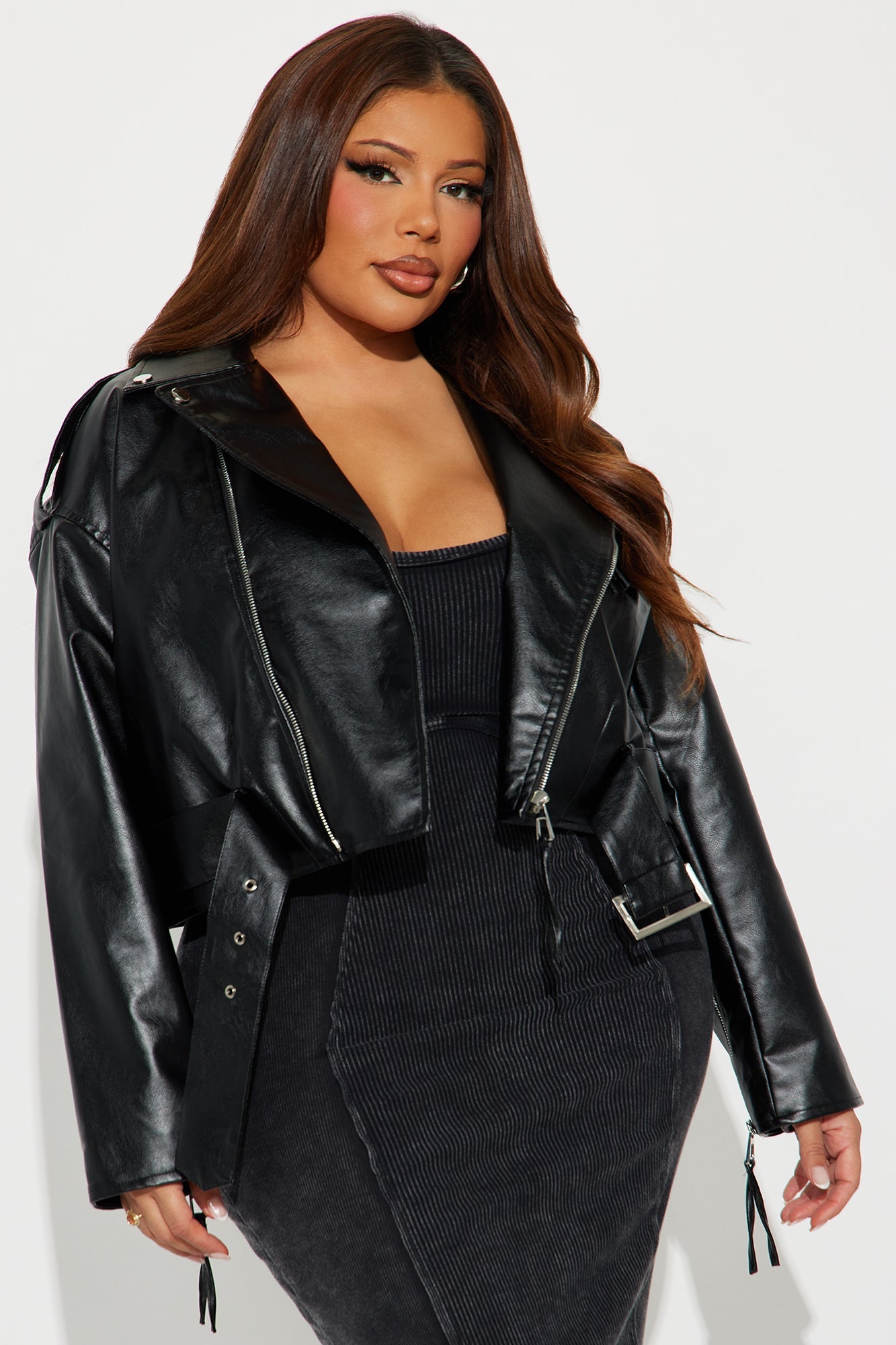Truth Or Dare Cropped Faux Leather Moto Jacket - Black