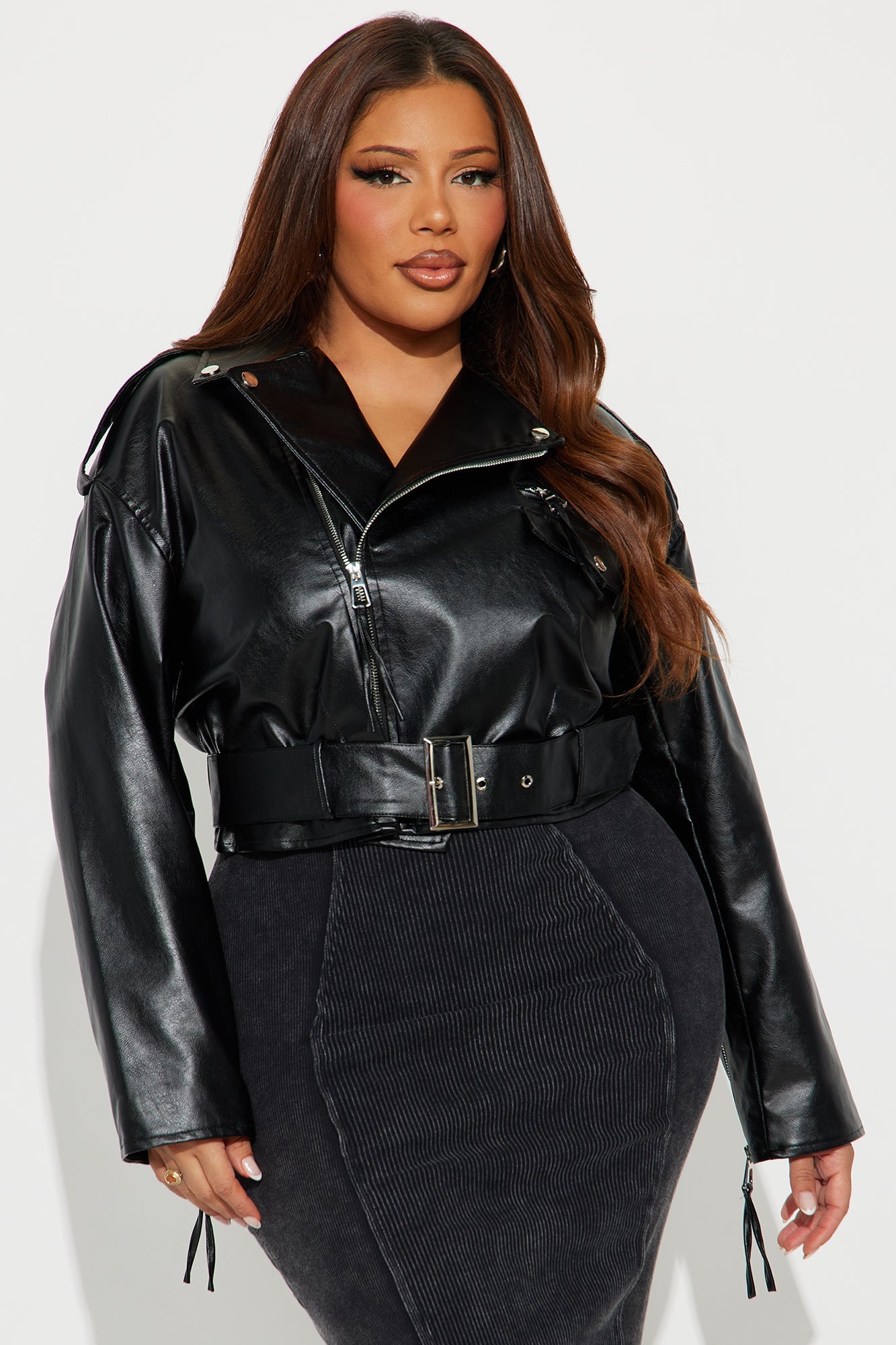 Truth Or Dare Cropped Faux Leather Moto Jacket - Black