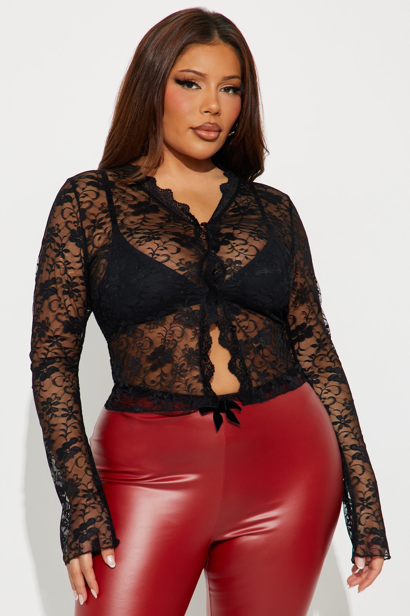 Sabrina Lace Button Up Top - Black