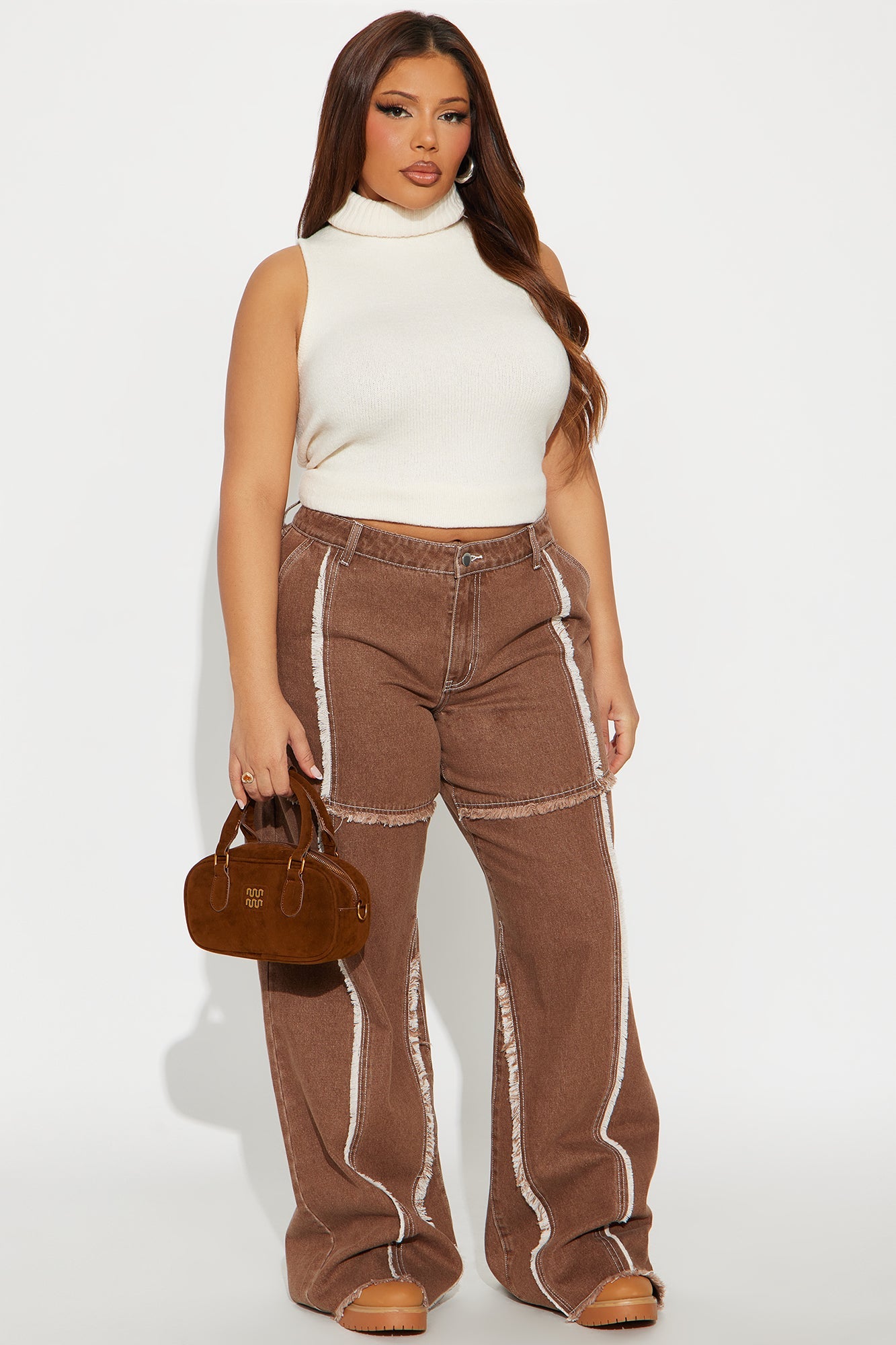 For The Record Frayed Wide Leg Jeans - Brown