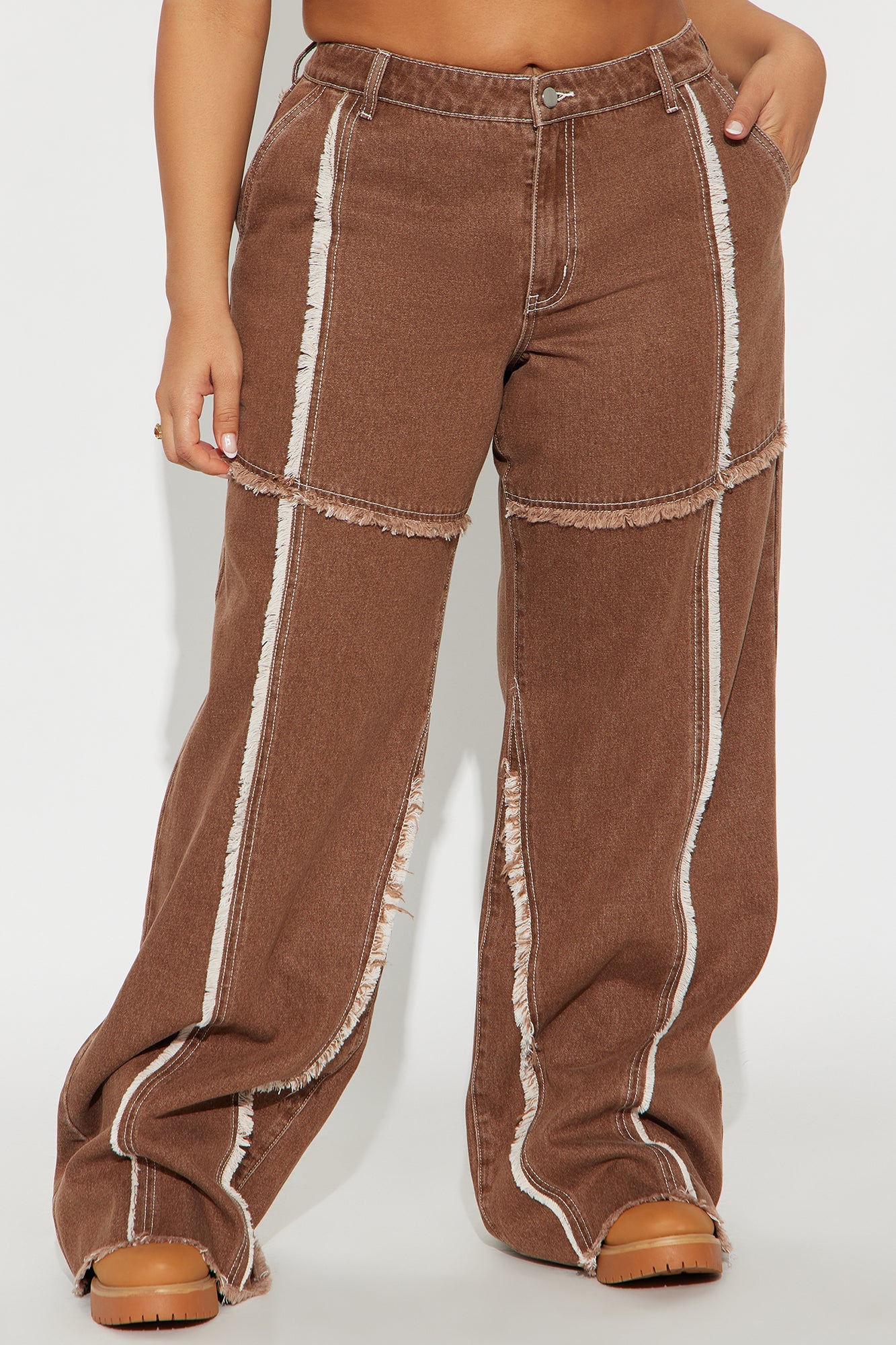 For The Record Frayed Wide Leg Jeans - Brown