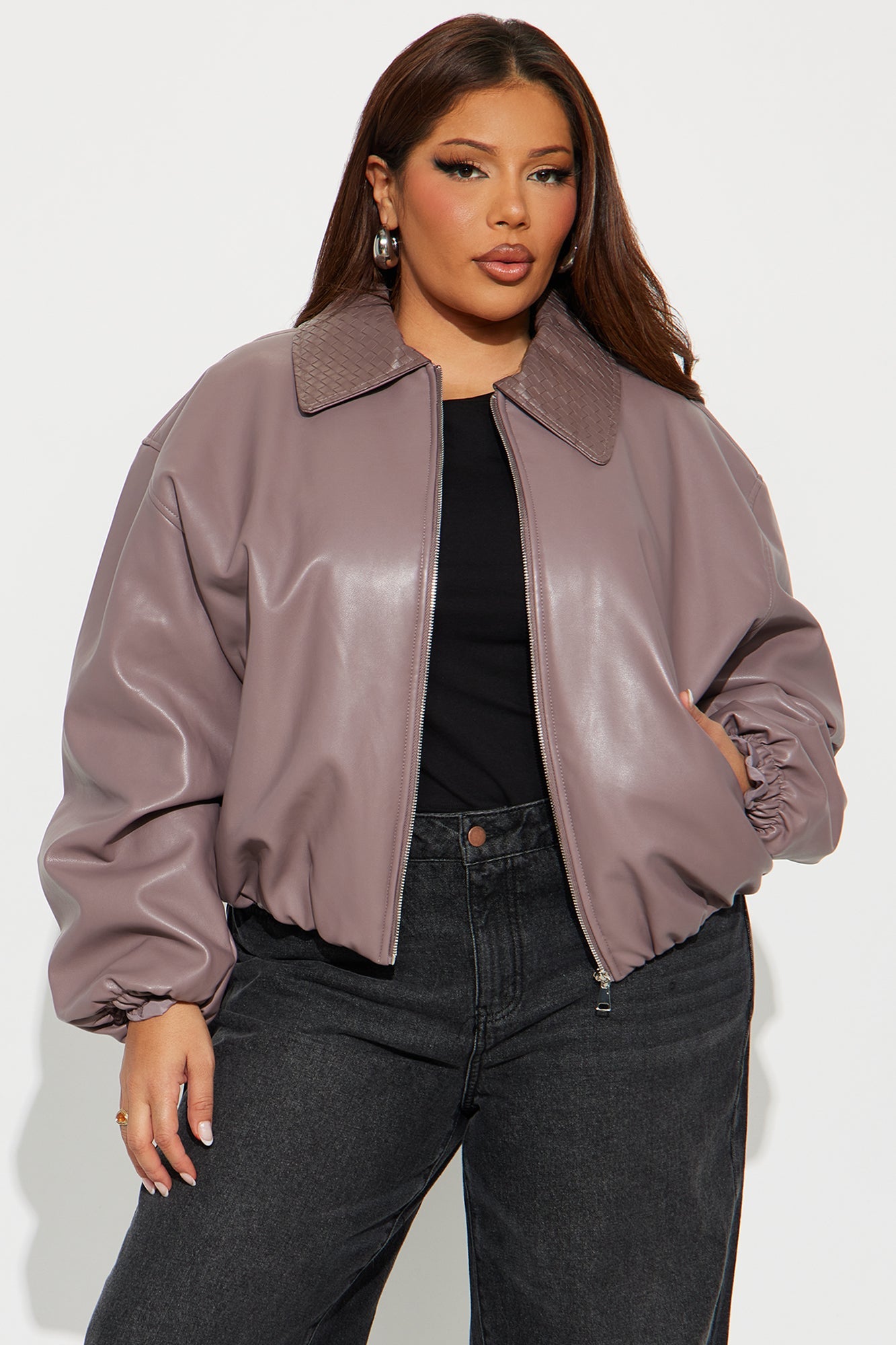 Haylee Faux Leather Bomber Jacket - Lavender