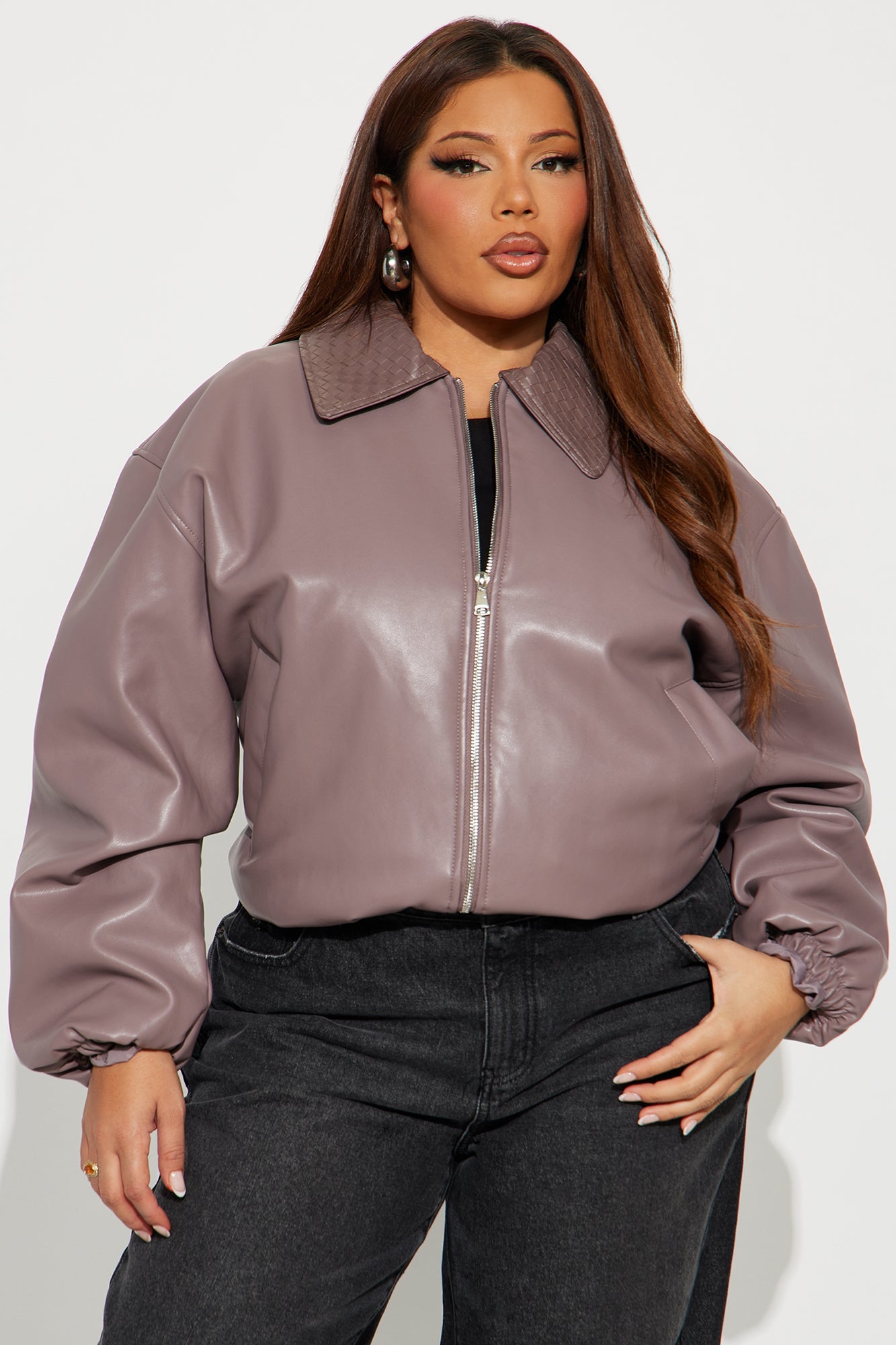 Haylee Faux Leather Bomber Jacket - Lavender
