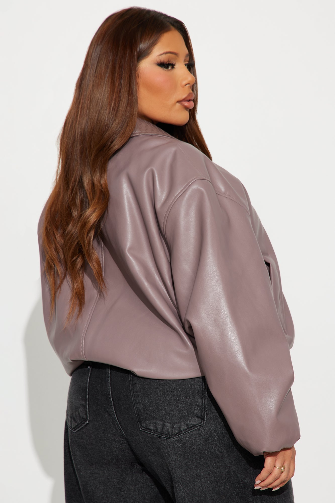 Haylee Faux Leather Bomber Jacket - Lavender