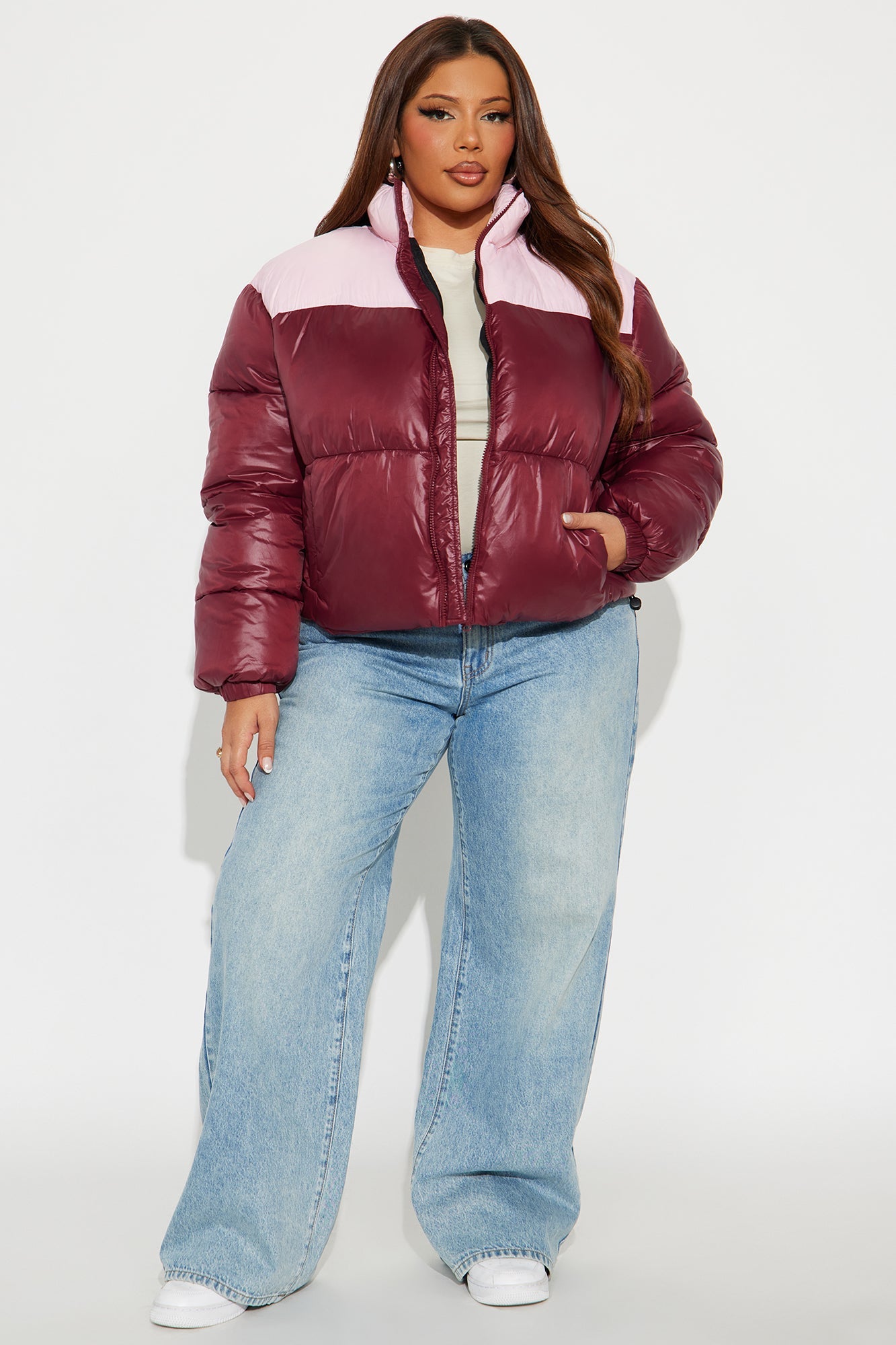 Raquel Puffer Jacket - Burgundy/combo
