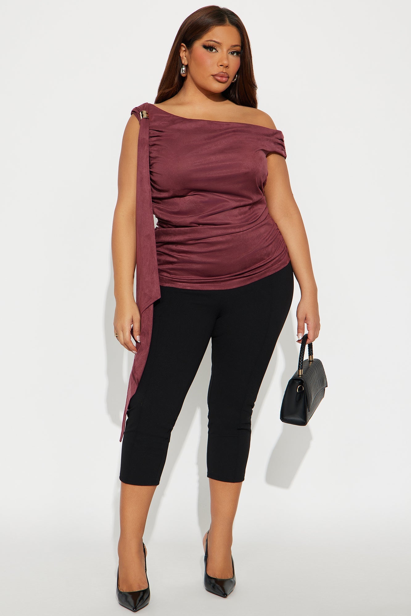 Club Classics Draped Faux Suede Top - Burgundy