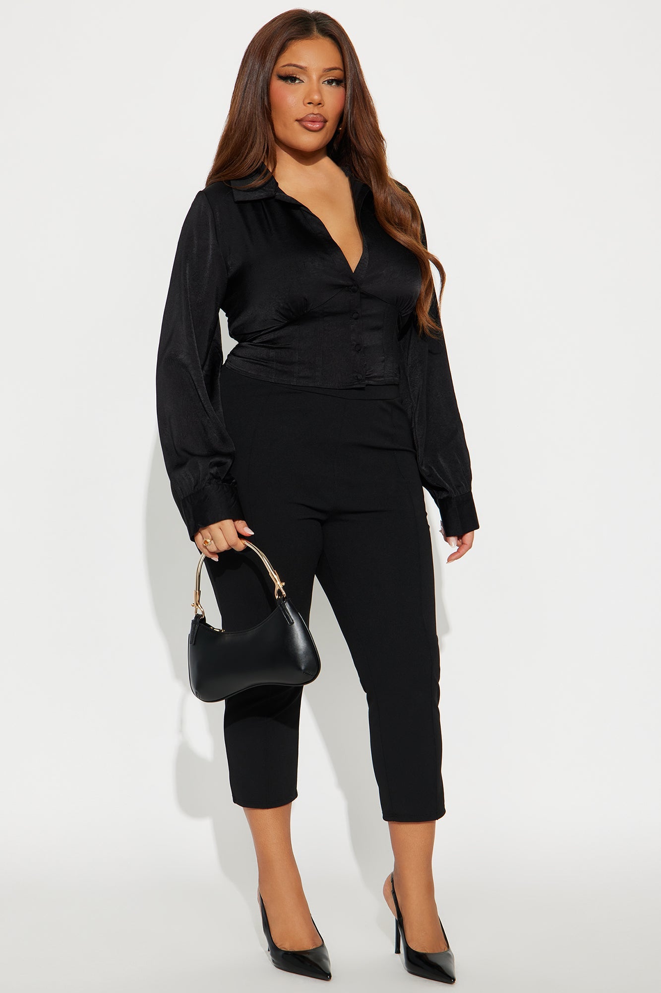 Only Exception Lace Up Satin Shirt - Black