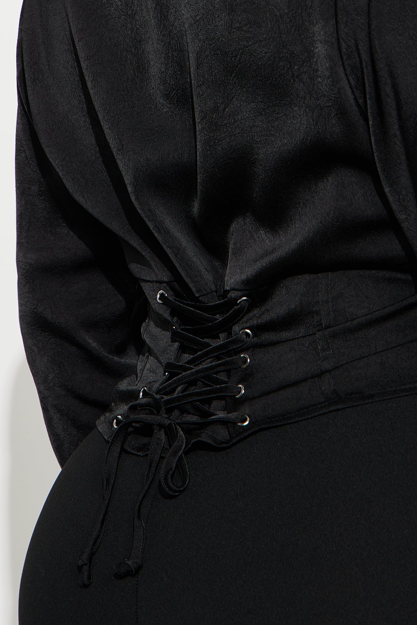 Only Exception Lace Up Satin Shirt - Black