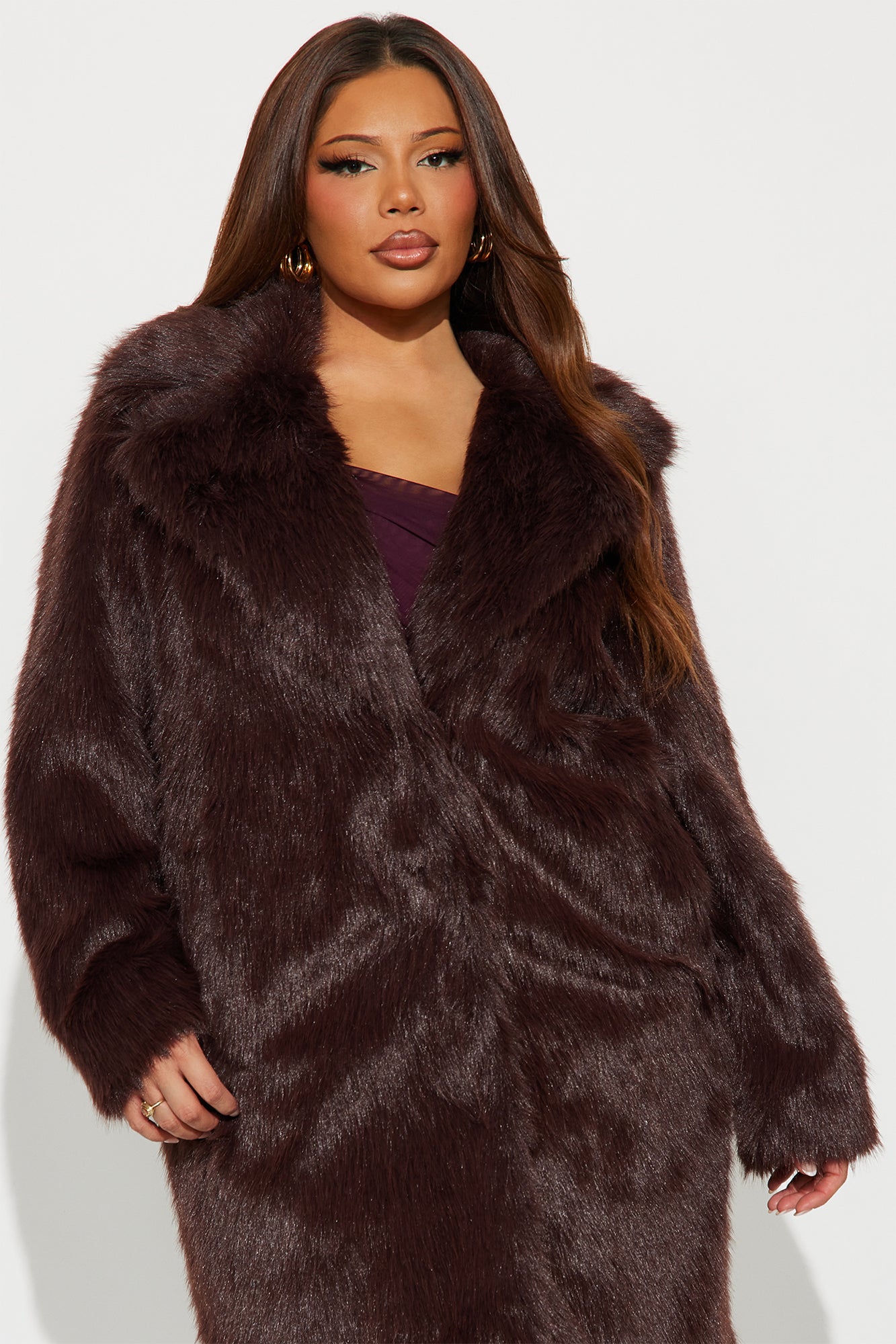 Steal The Show Faux Fur Coat - Brown