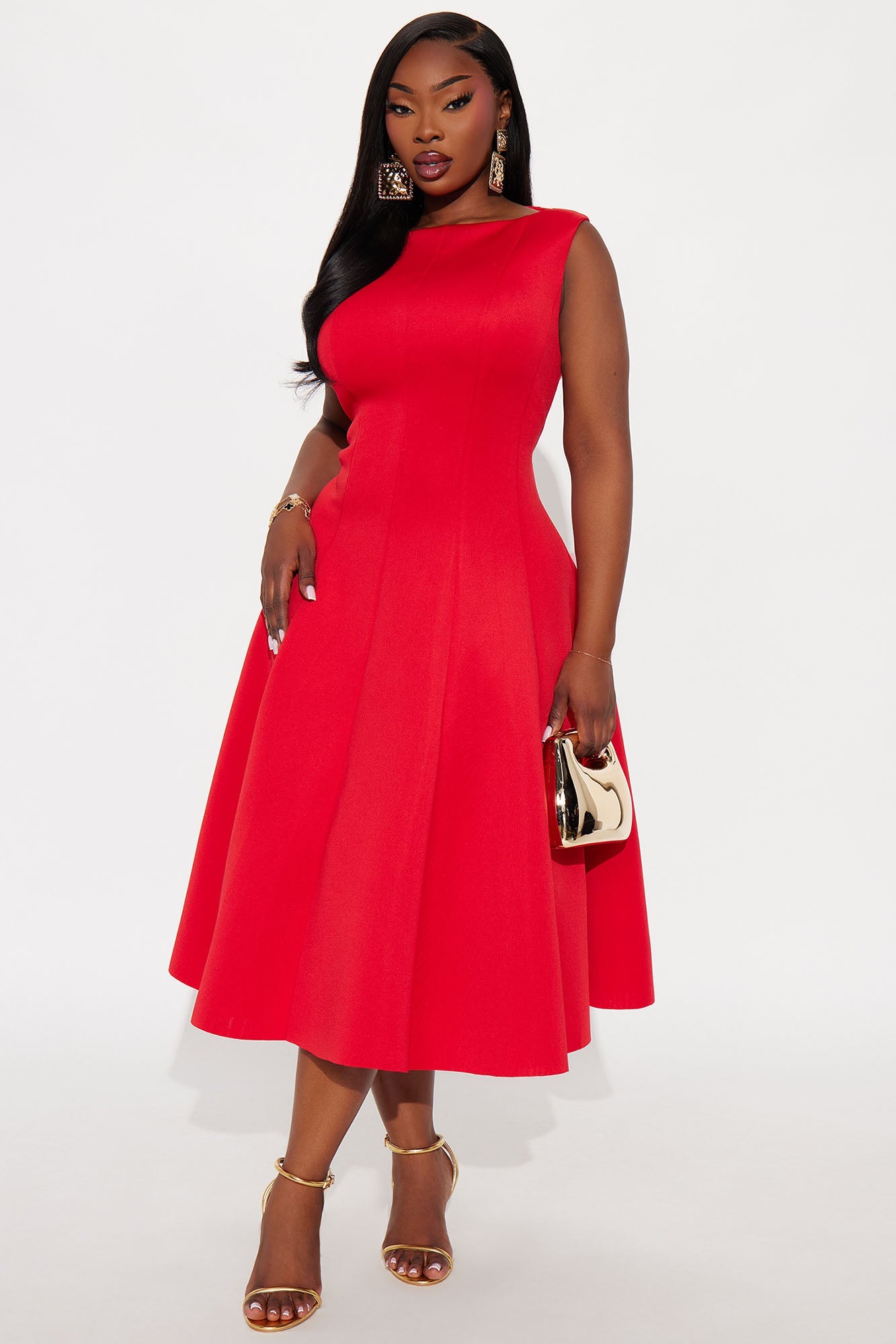 Sweet Sunday Pleated Midi Dress - Red