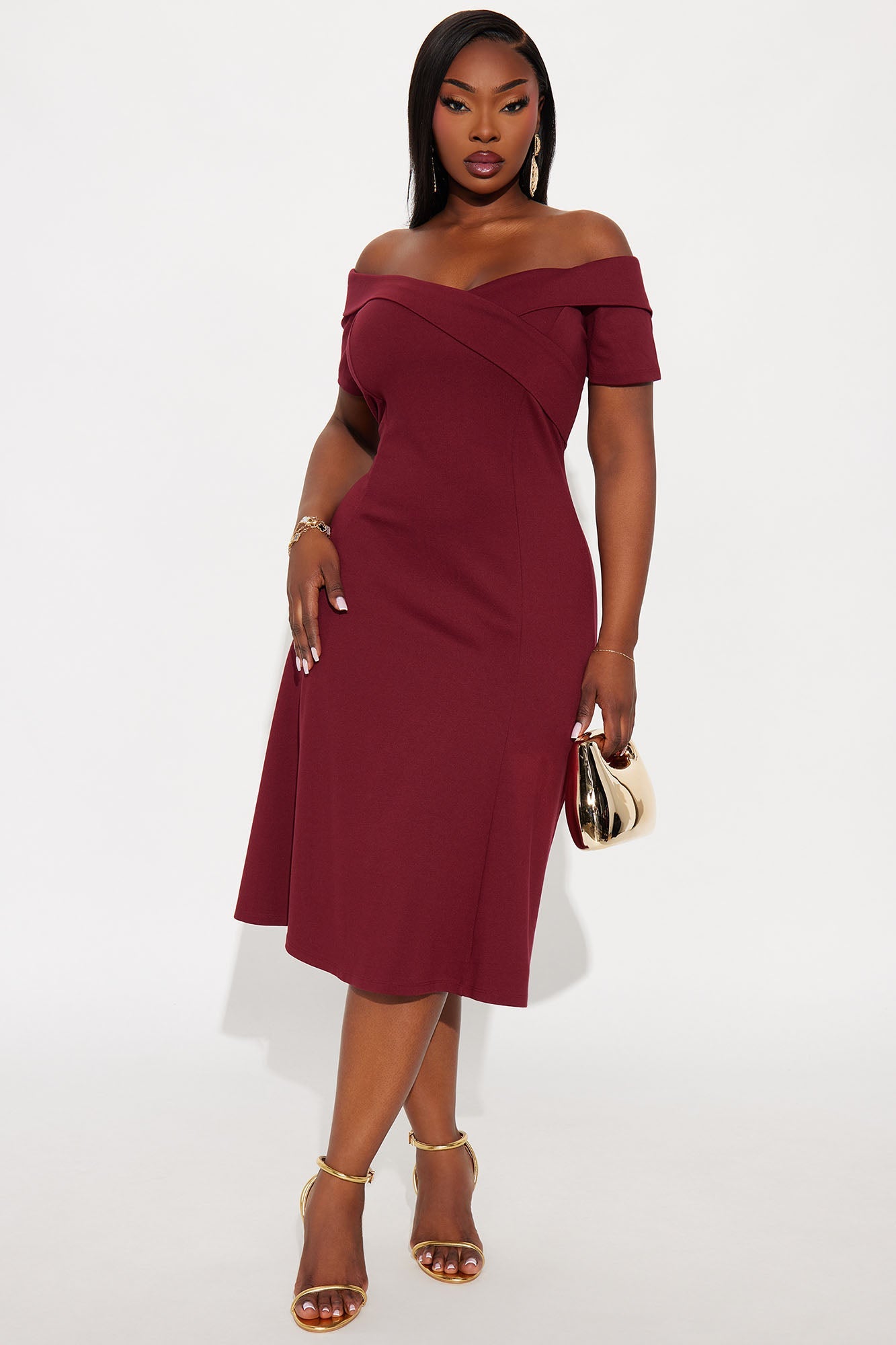 Addison Short Sleeve Ponte Midi Dress - Wine