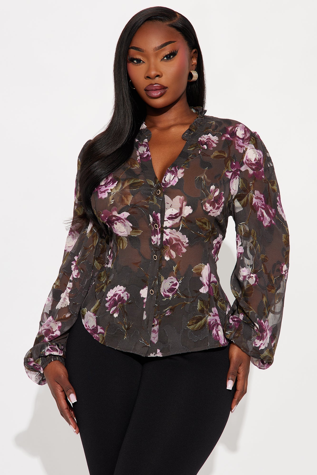 Bloomed In Shadow Floral Chiffon Shirt - Black/combo