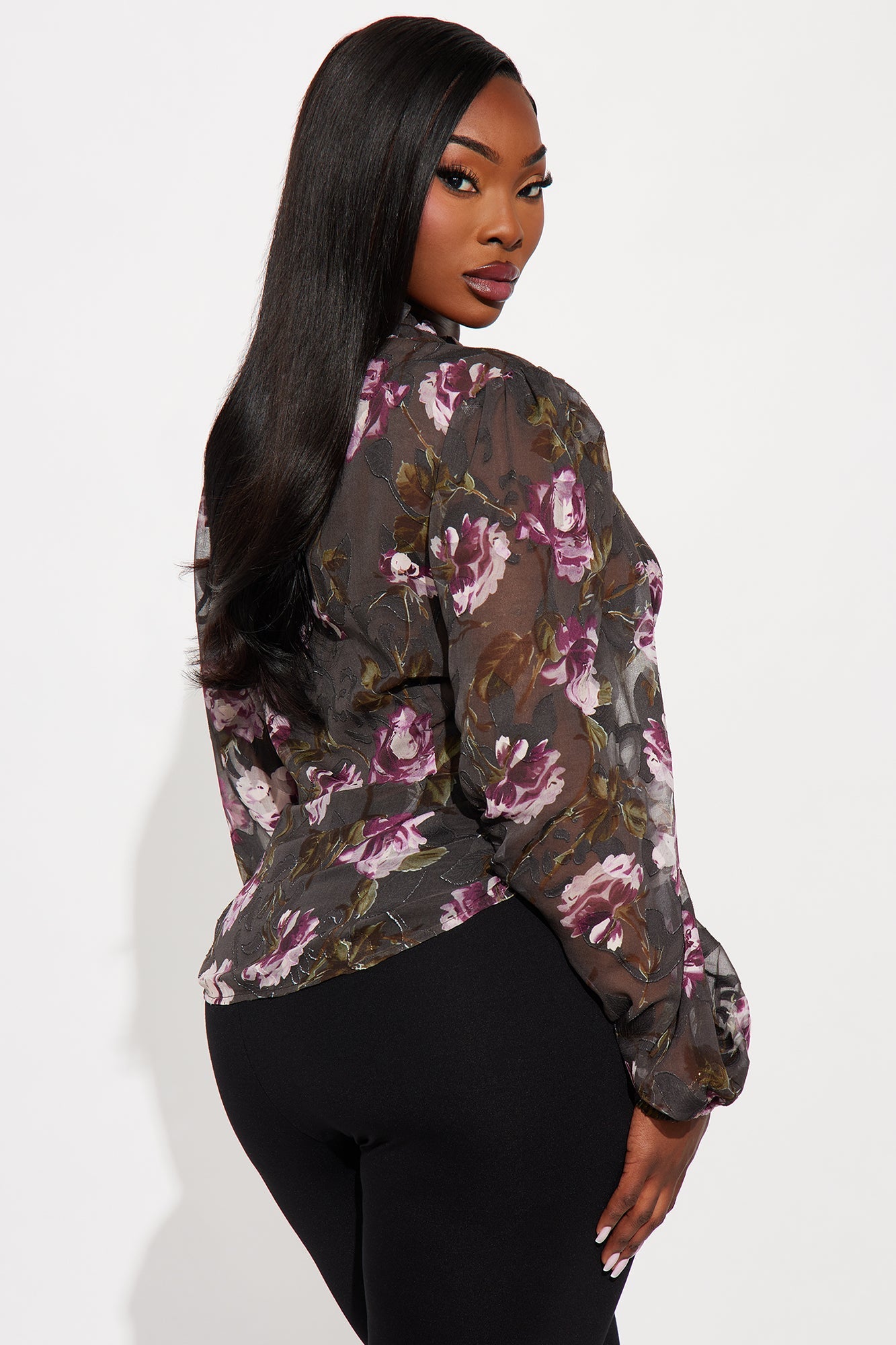 Bloomed In Shadow Floral Chiffon Shirt - Black/combo