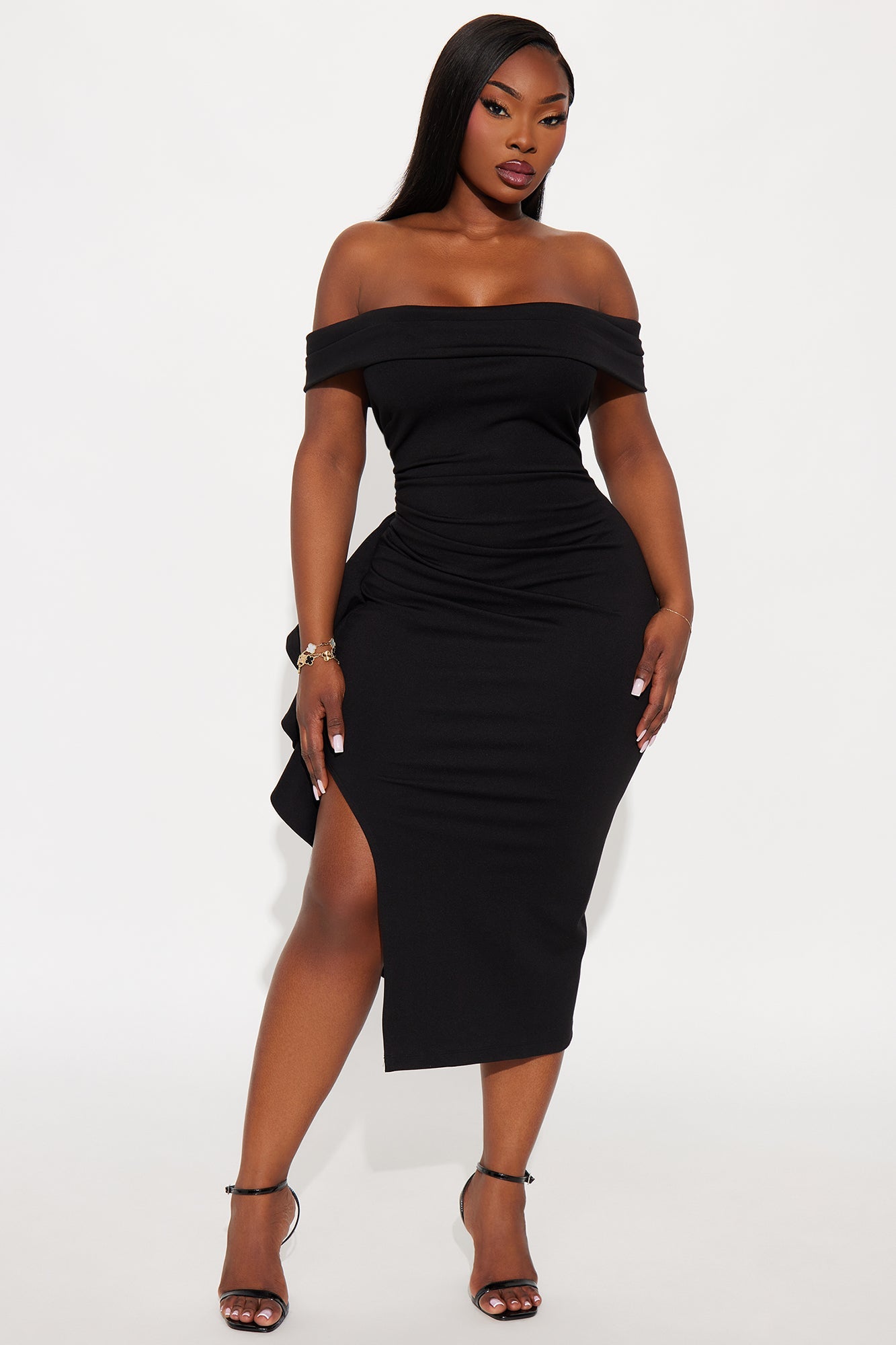 Jeanne Off Shoulder Ponte Midi Dress - Black