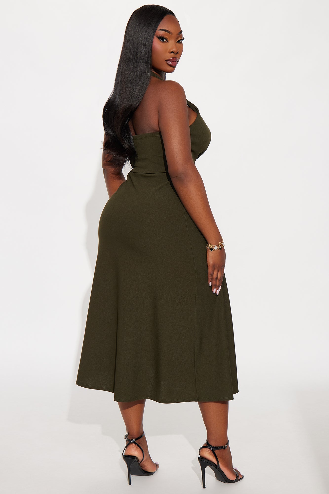 Alena Halter Midi Dress - Olive