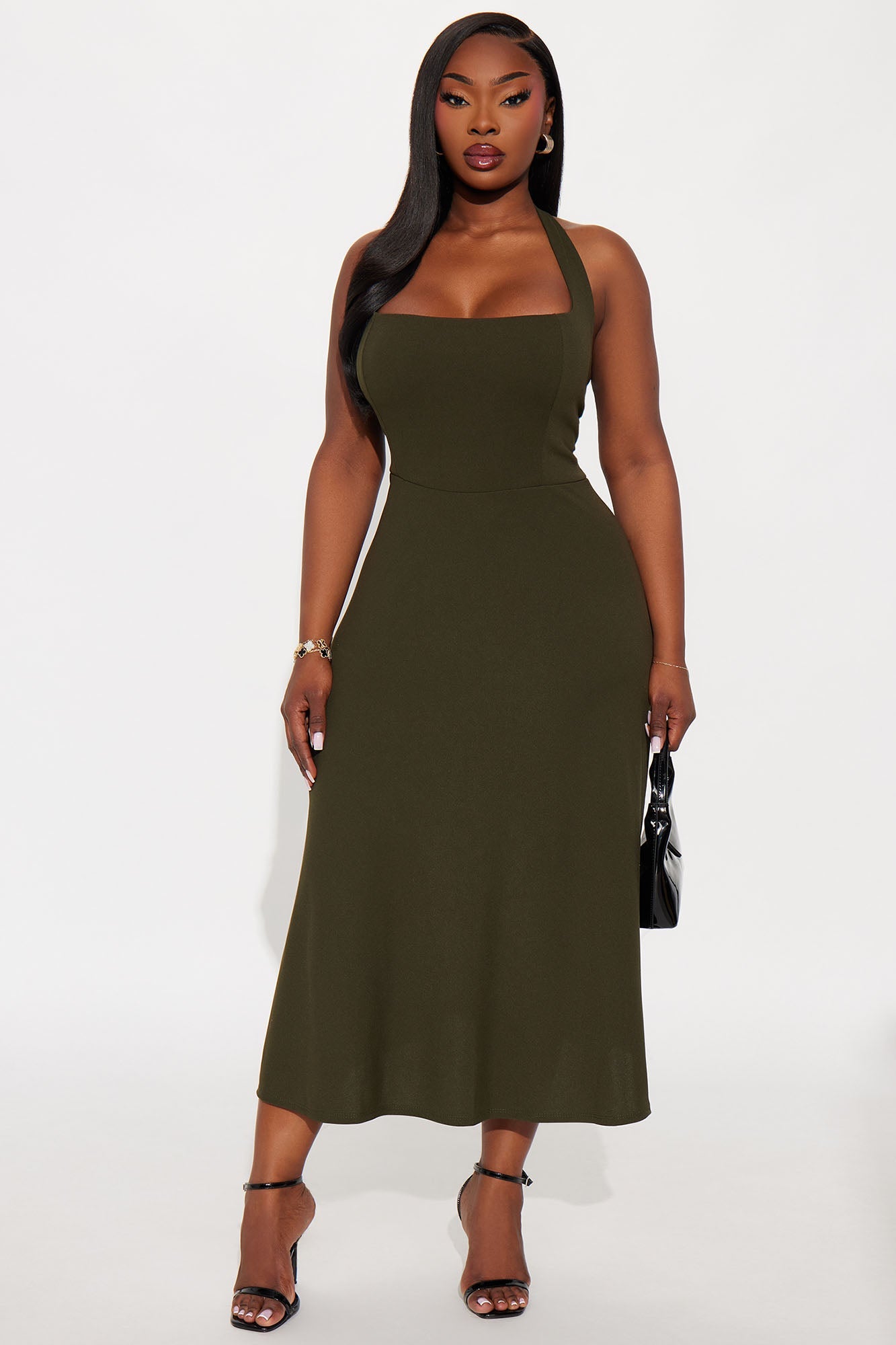 Alena Halter Midi Dress - Olive