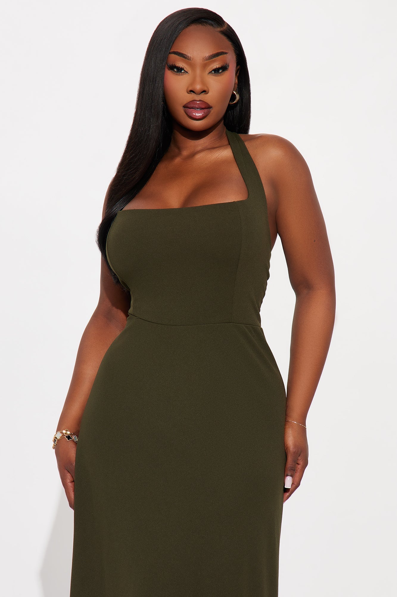 Alena Halter Midi Dress - Olive