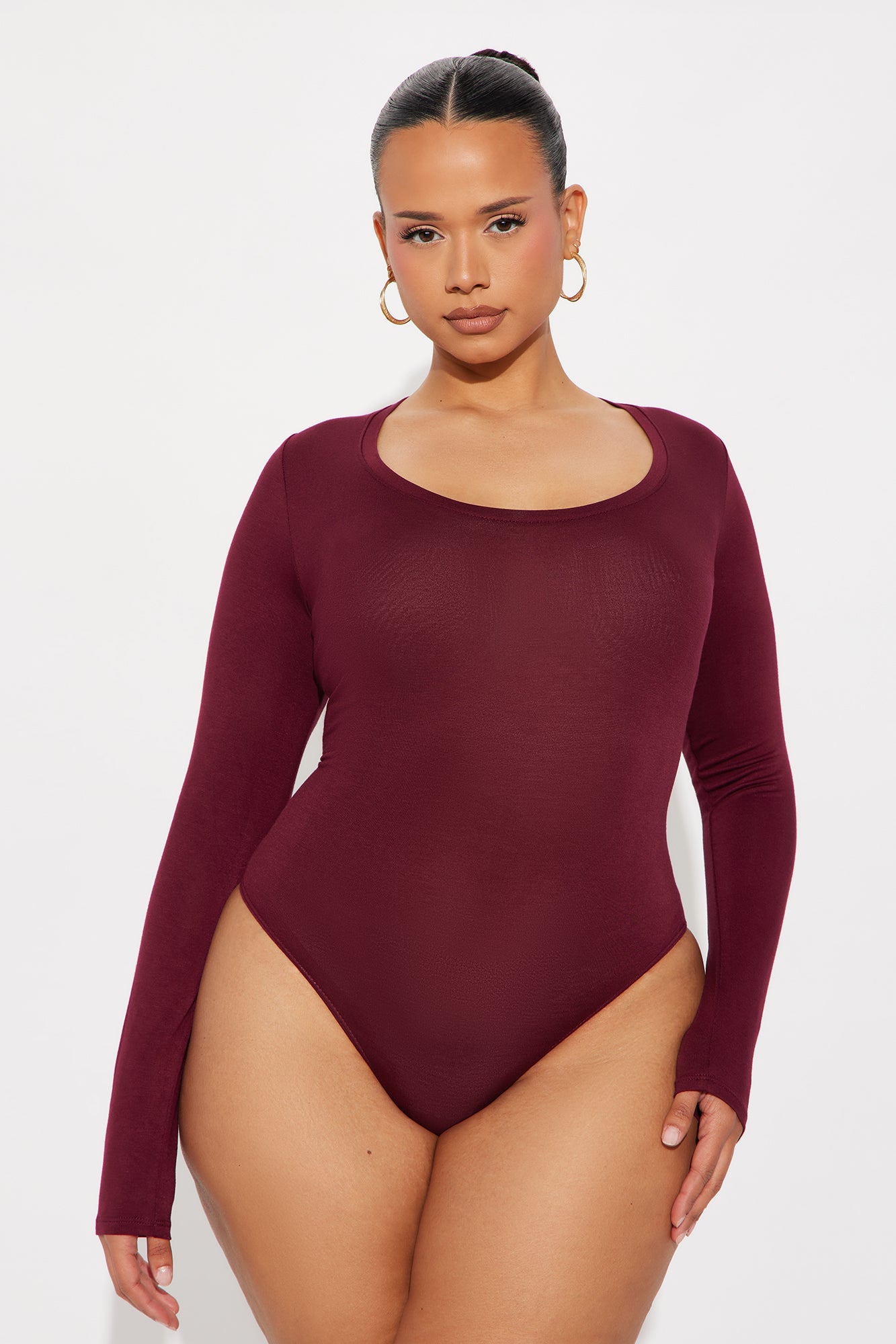 Marlene Scoop Neck Long Sleeve Bodysuit - Burgundy