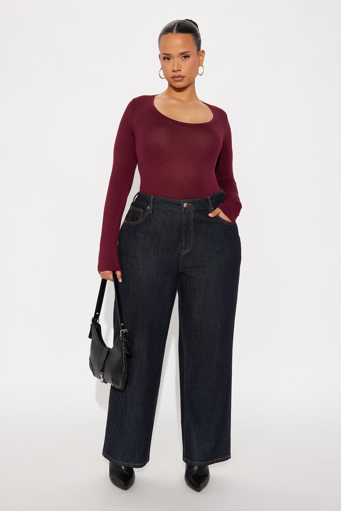 Marlene Scoop Neck Long Sleeve Bodysuit - Burgundy
