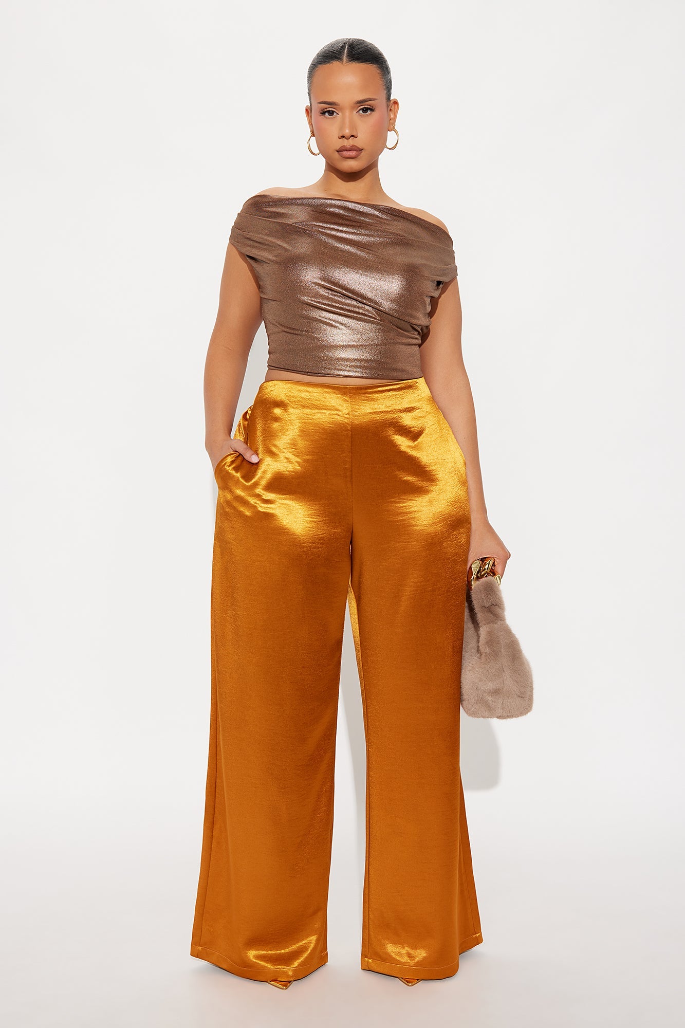 Delicate Desire Satin Wide Leg Pant 33 - Copper