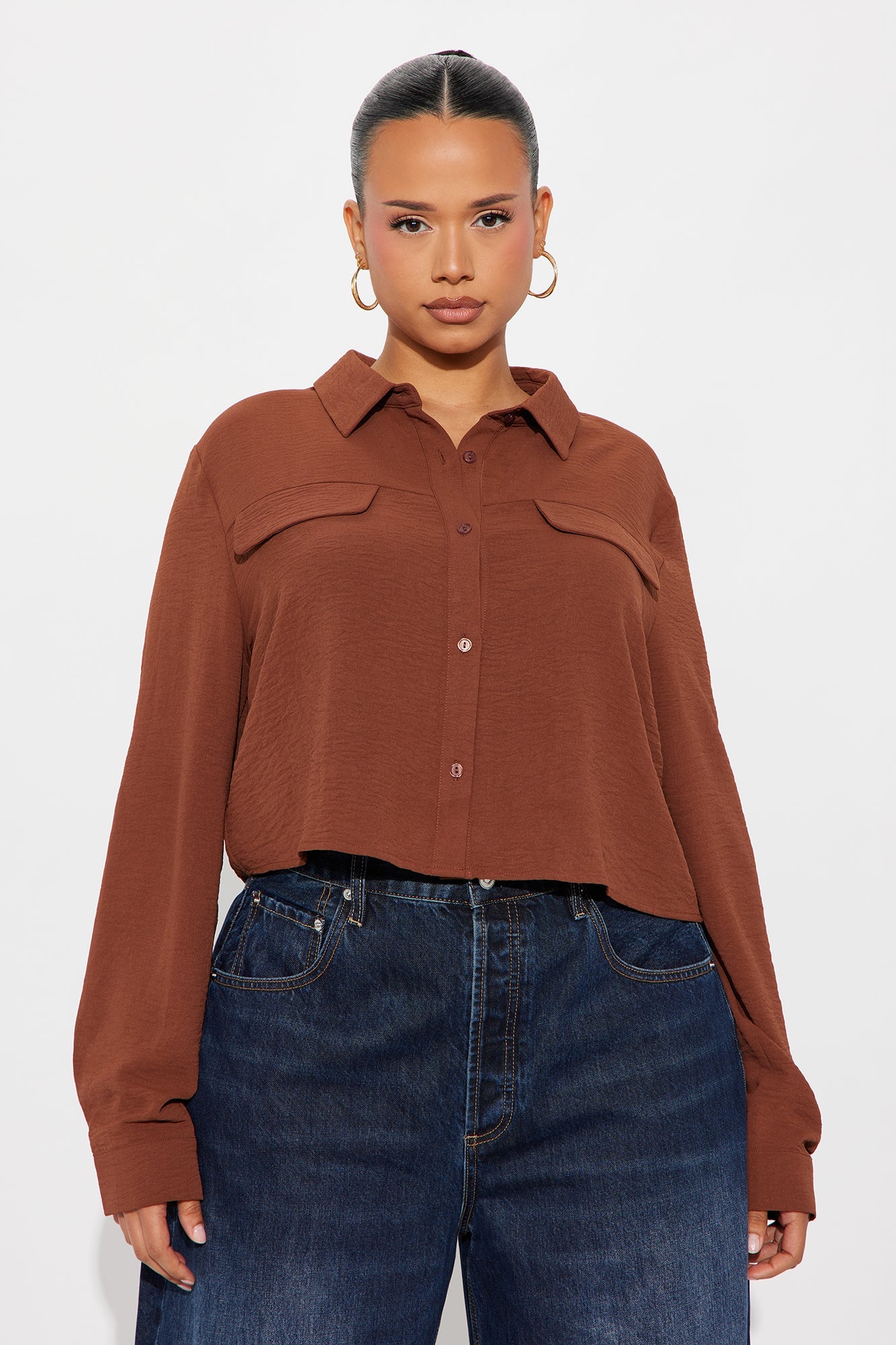Allie Cropped Airflow Shirt - Brown