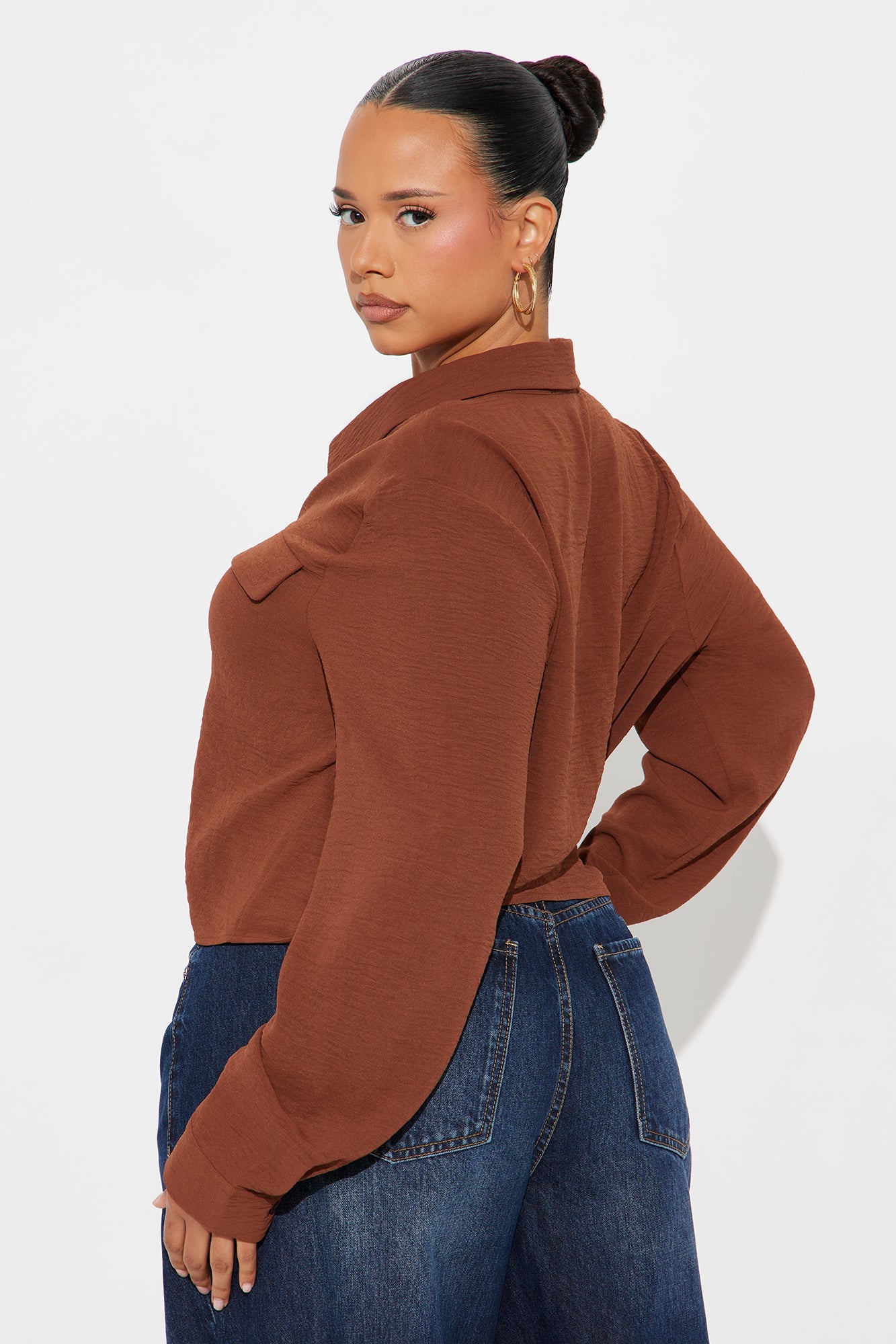 Allie Cropped Airflow Shirt - Brown