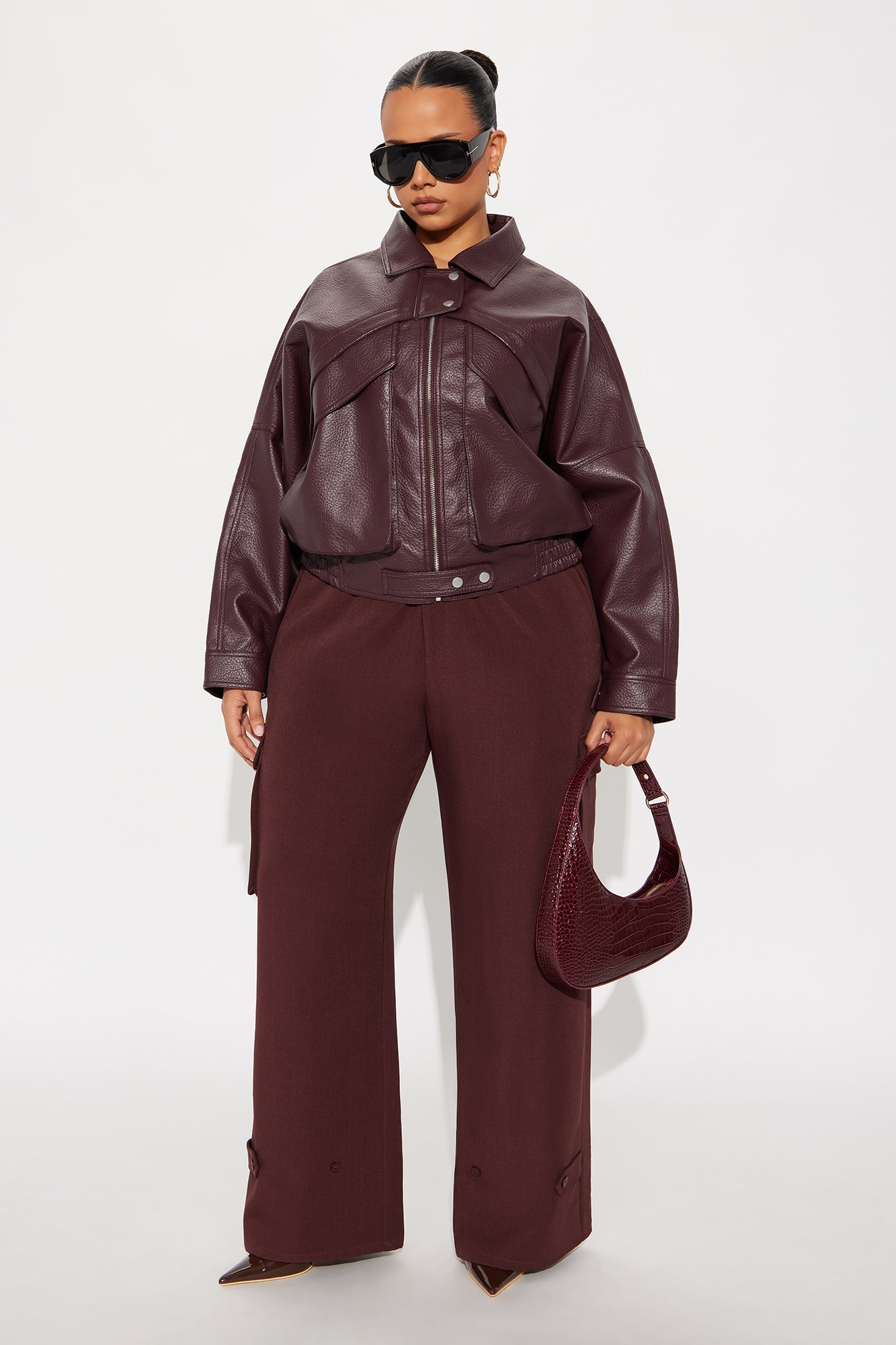 Your Loss Faux Leather Bomber Jacket - Burgundy