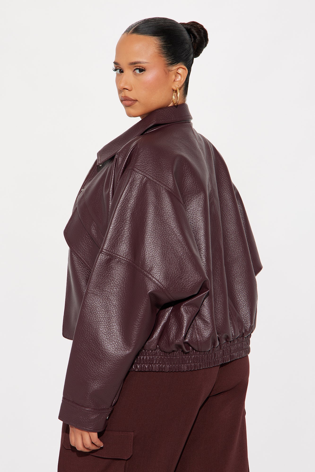 Your Loss Faux Leather Bomber Jacket - Burgundy