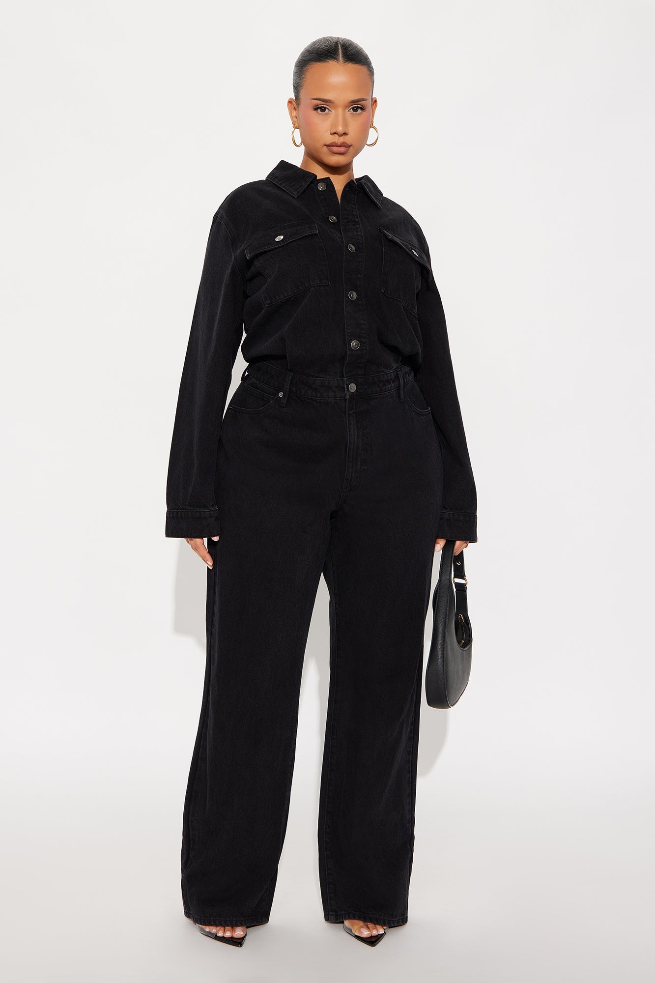 Denise Denim Wide Leg Jumpsuit - Black