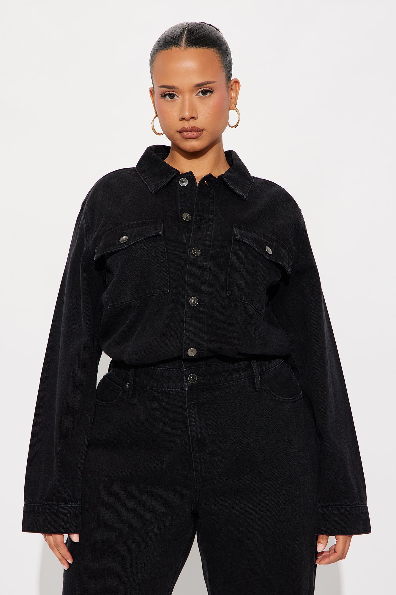 Denise Denim Wide Leg Jumpsuit - Black