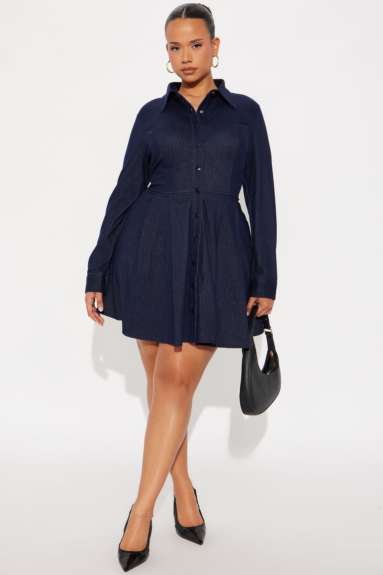 Peyton Button Up Knit Mini Dress - Blue